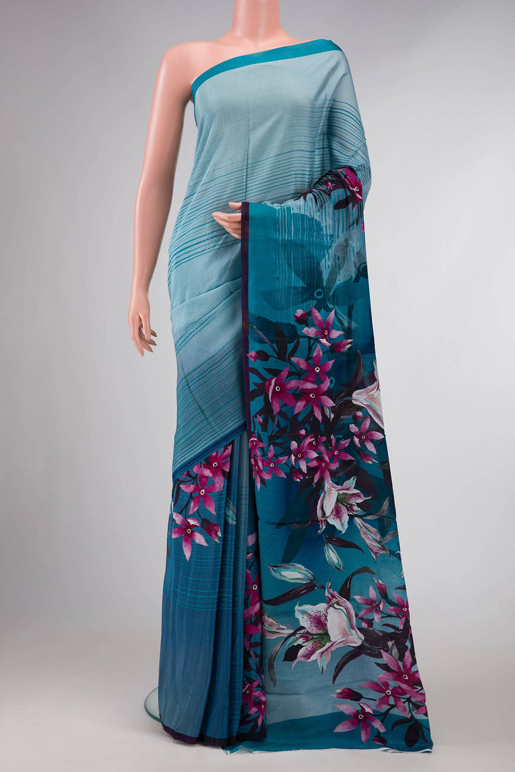 Light Blue Dual Tone Blended Mysore Crepe Saree