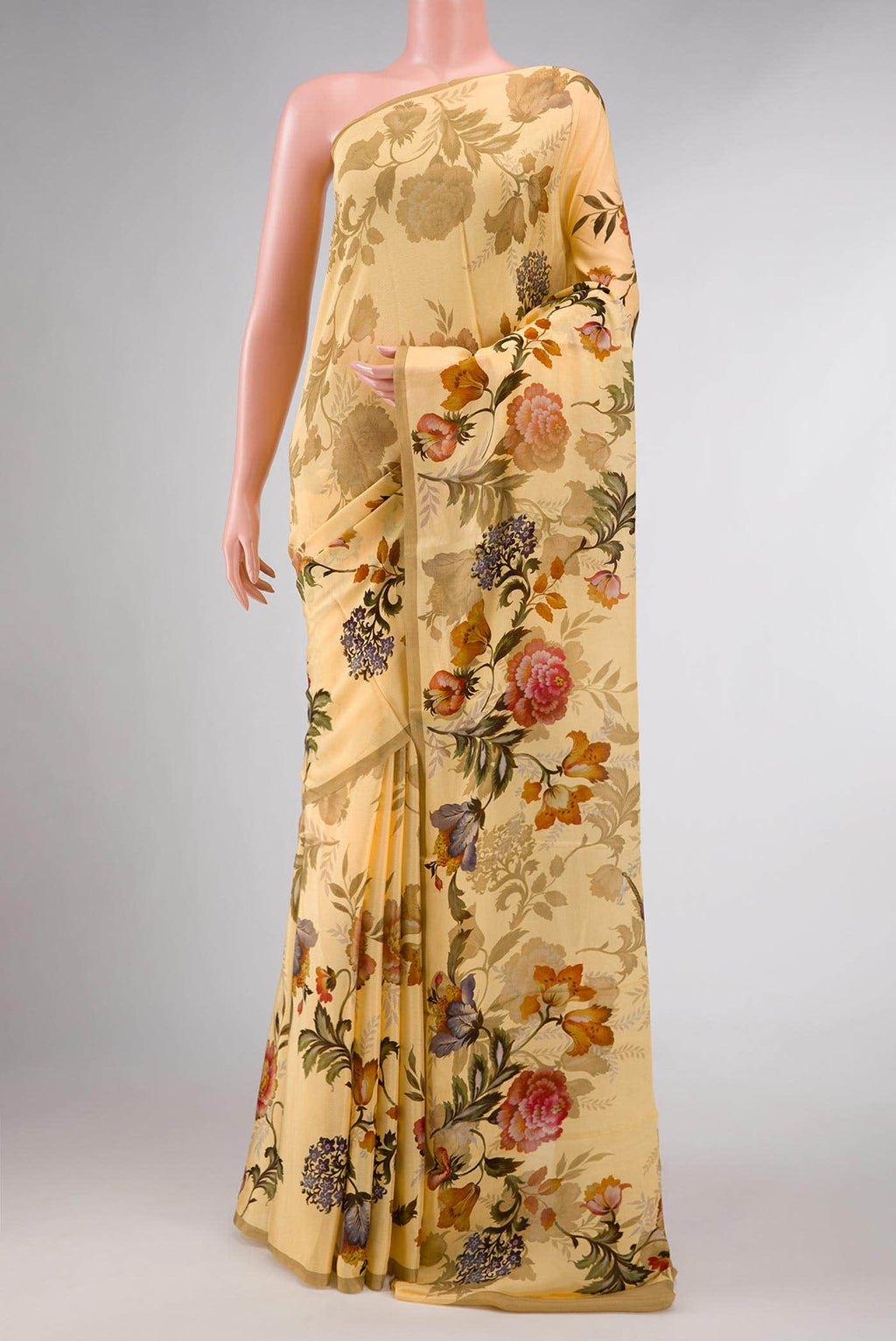 Sandal Dual Tone Blended Mysore Crepe Saree
