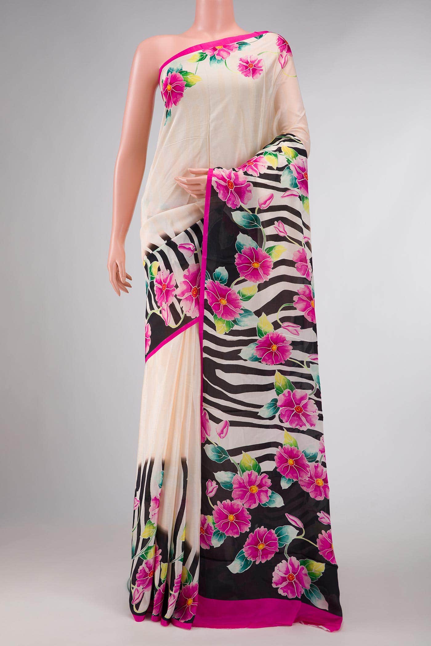 Pink Dual Tone Blended Mysore Crepe Saree