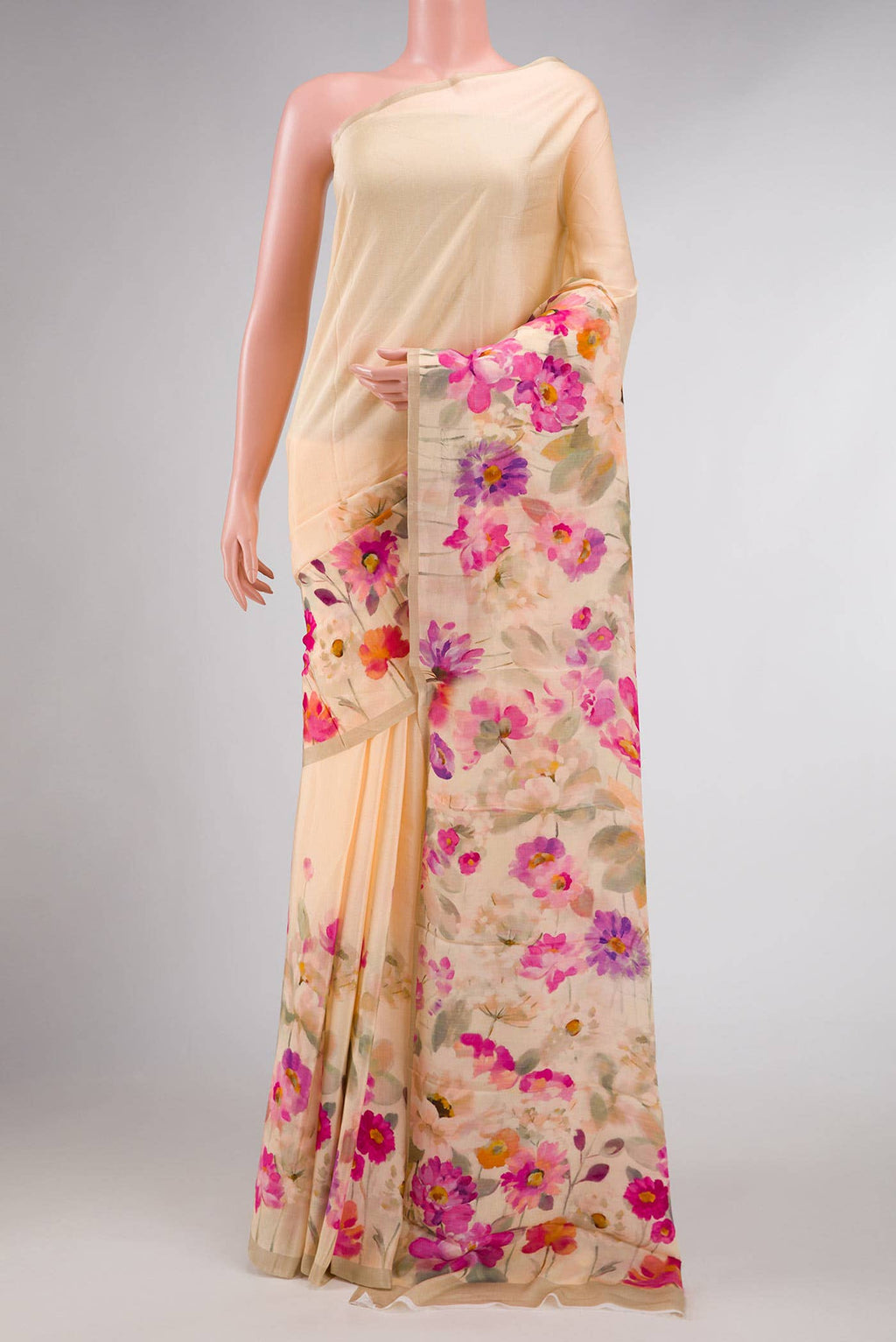 Sandal Dual Tone Blended Mysore Crepe Saree