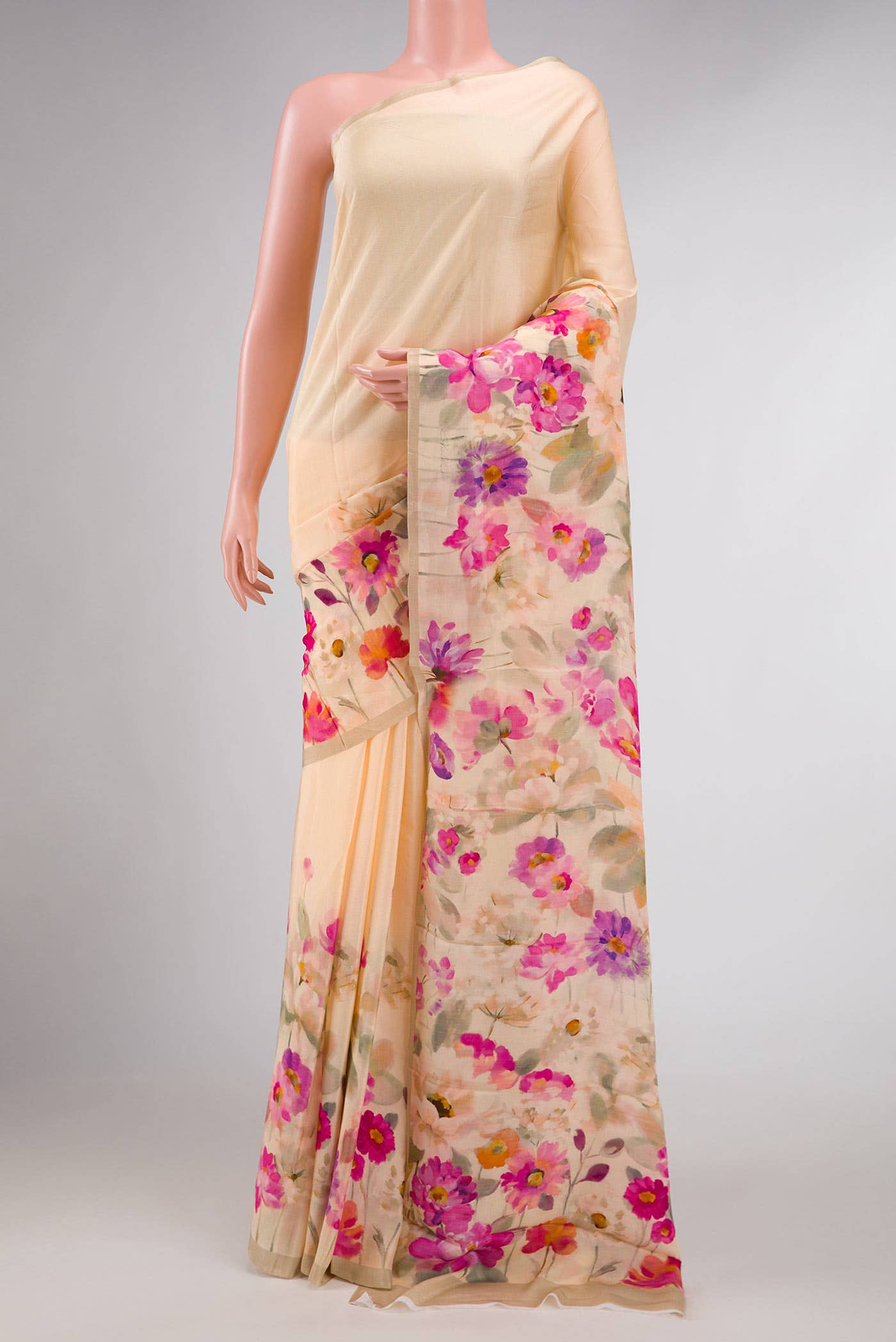 Sandal Dual Tone Blended Mysore Crepe Saree