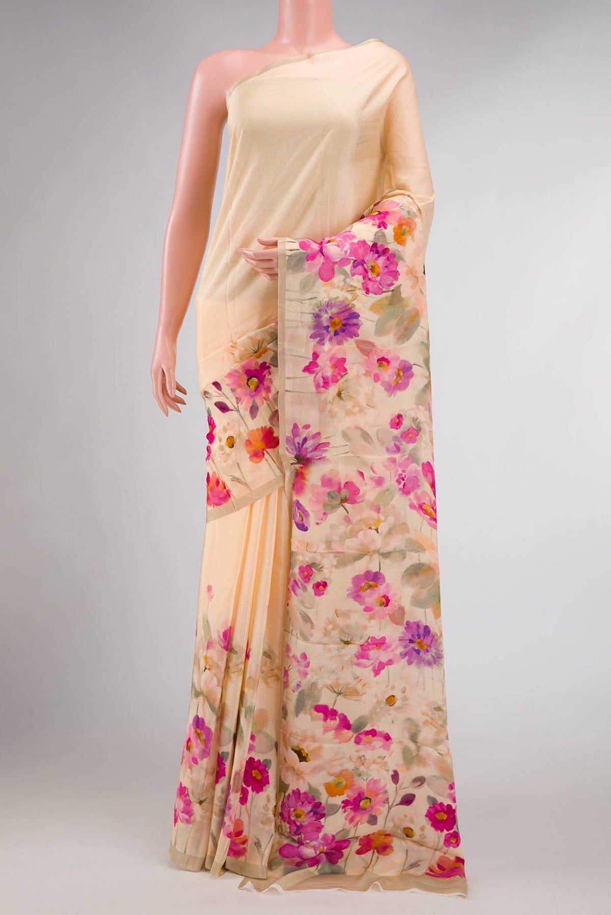 Sandal Dual Tone Blended Mysore Crepe Saree