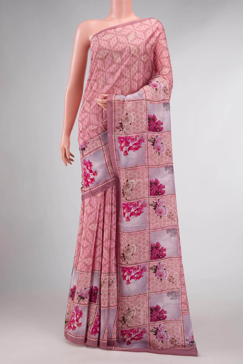 Pink Dual Tone Blended Mysore Crepe Saree