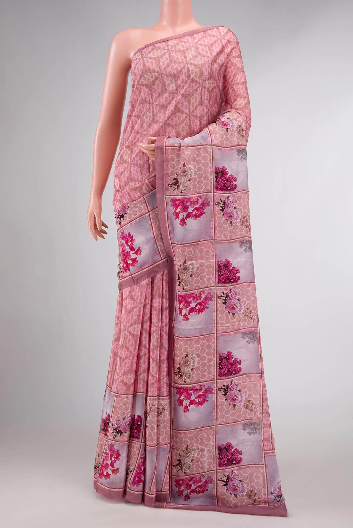 Pink Dual Tone Blended Mysore Crepe Saree