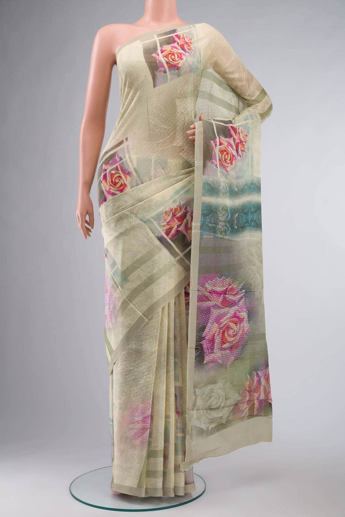 Light Green Blended Crepe Saree