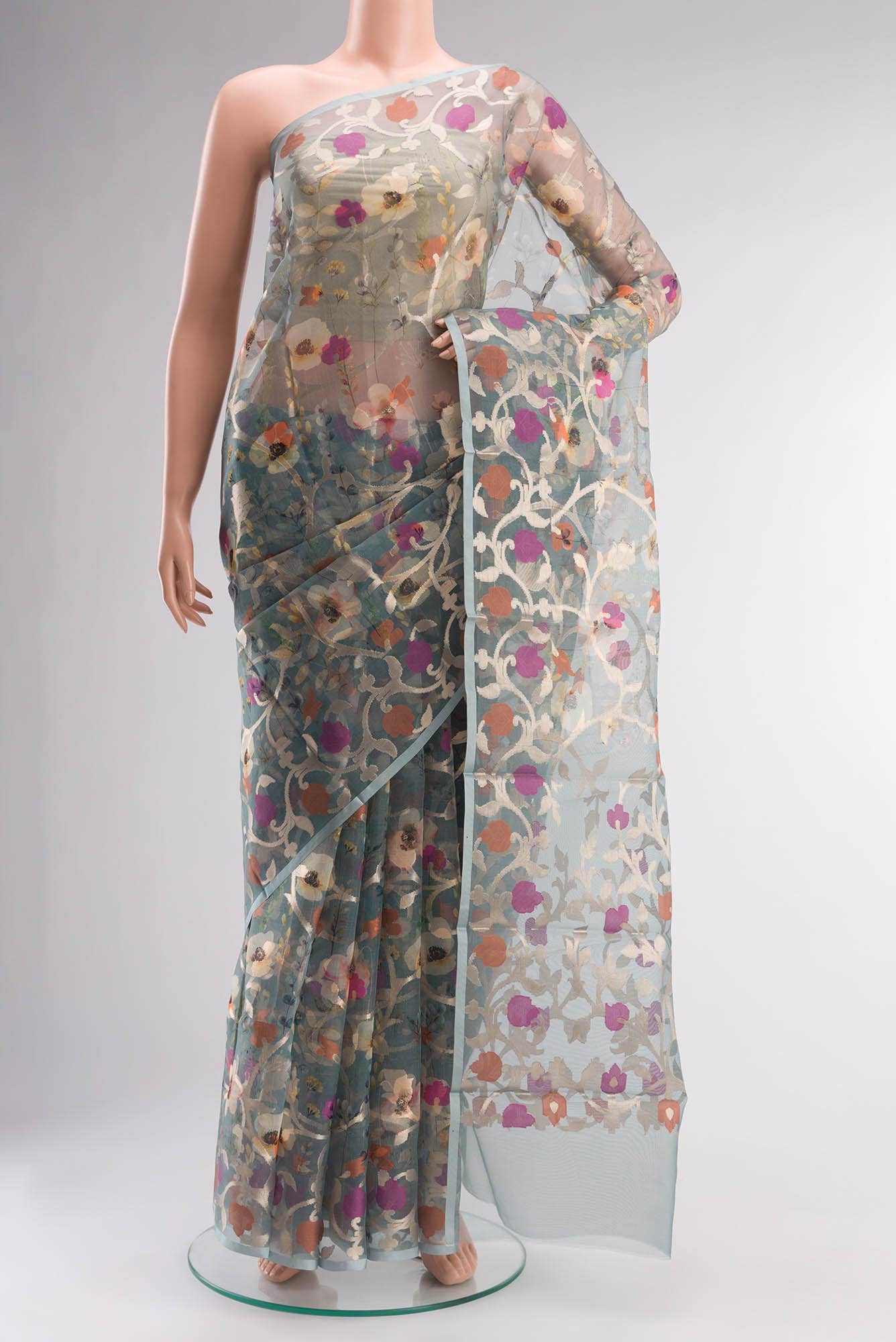 Sage Green Blended Organza Silk Saree