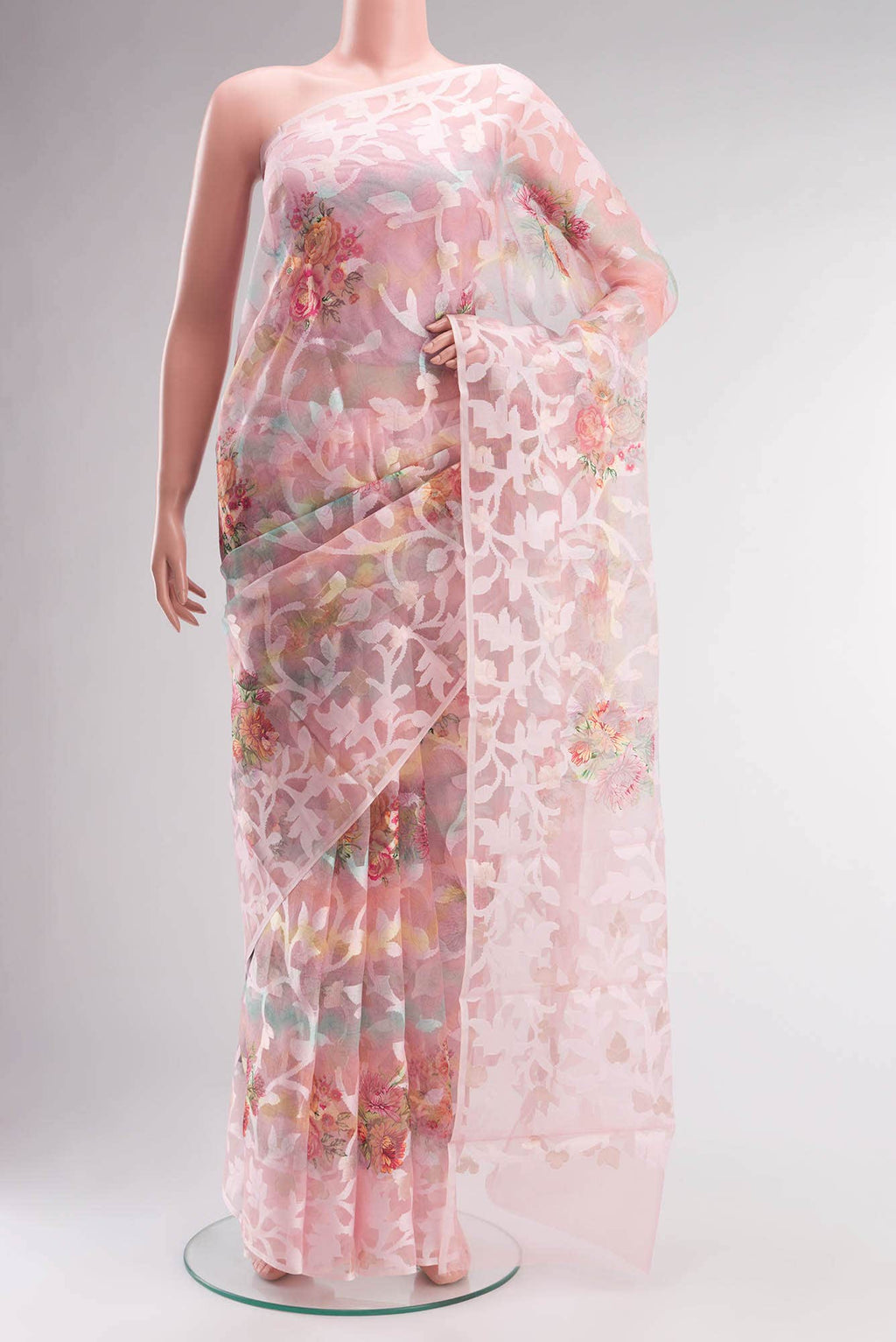 Rose pink Blended Organza Silk Saree