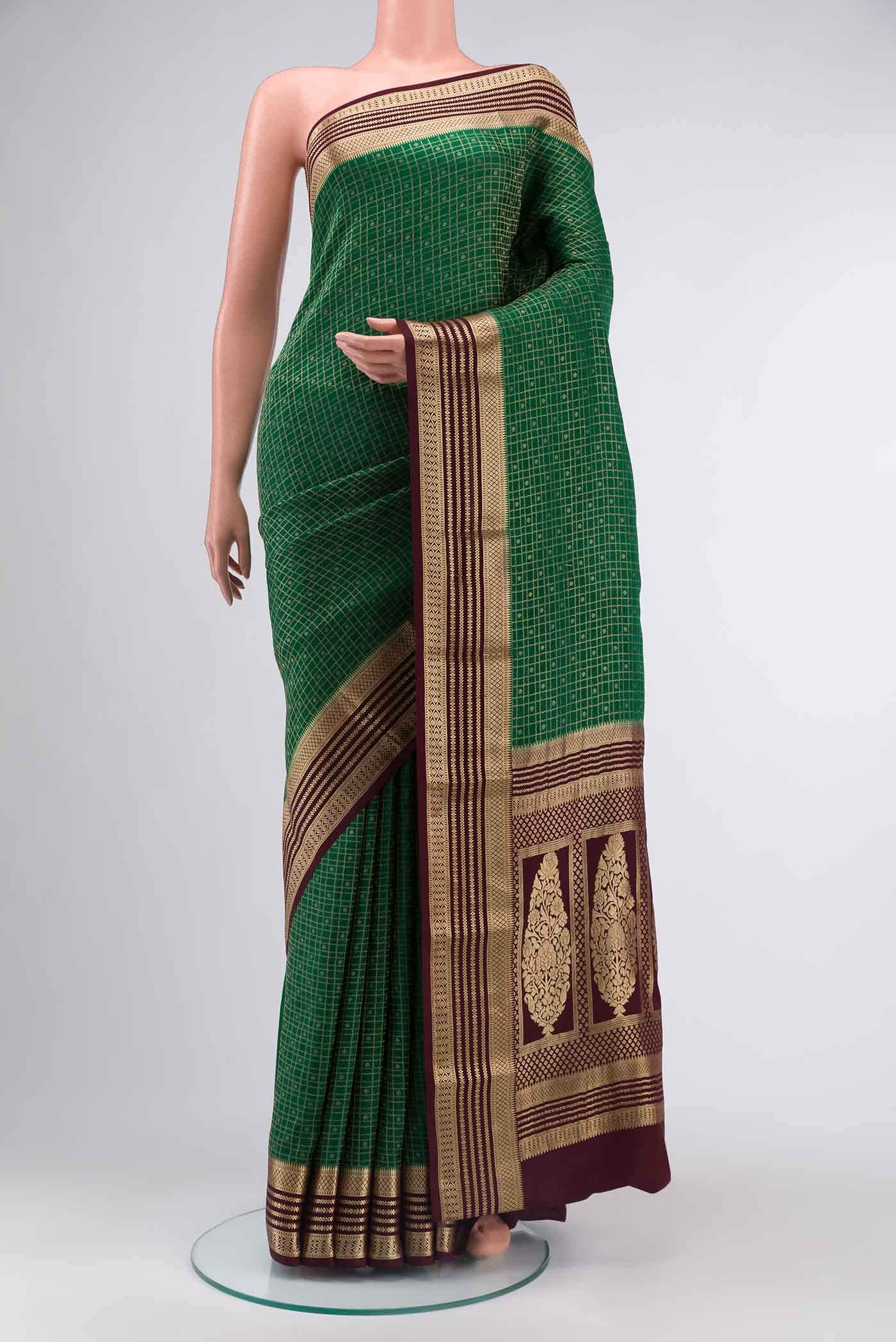 Green Mysore Crepe Saree