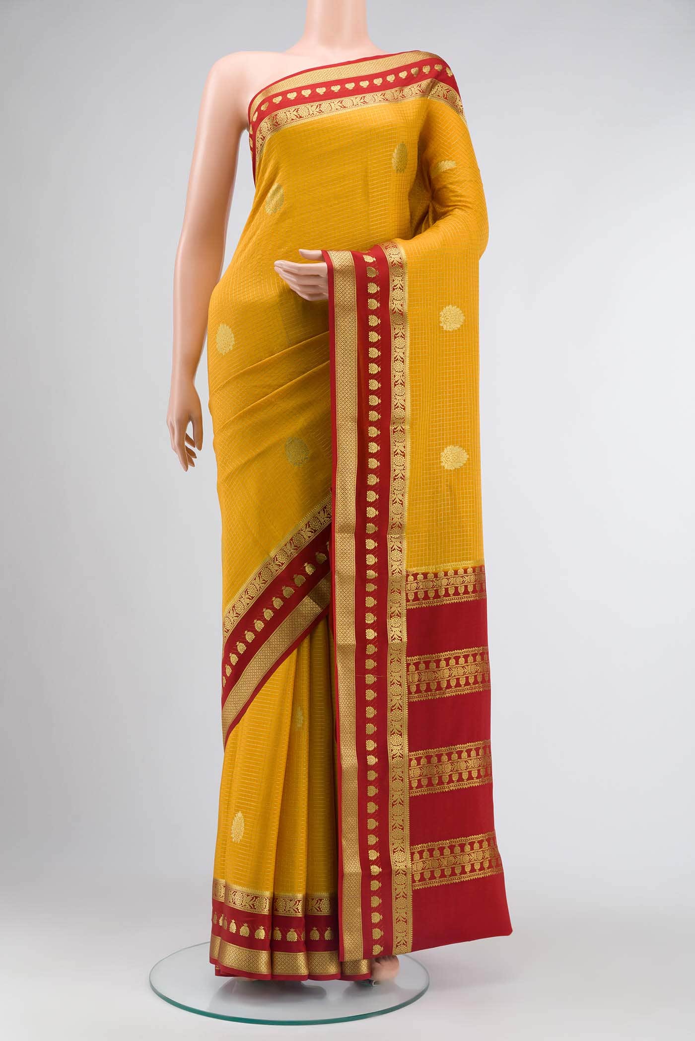 Mustard Mysore Crepe Saree