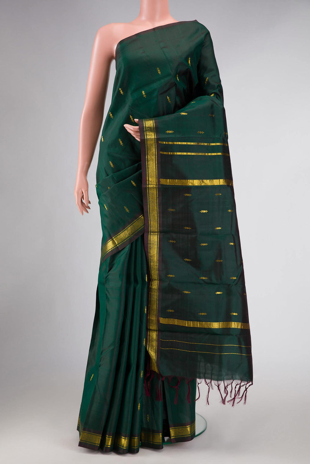 Bottle Green Dual Tone Kanchipuram Silk Saree