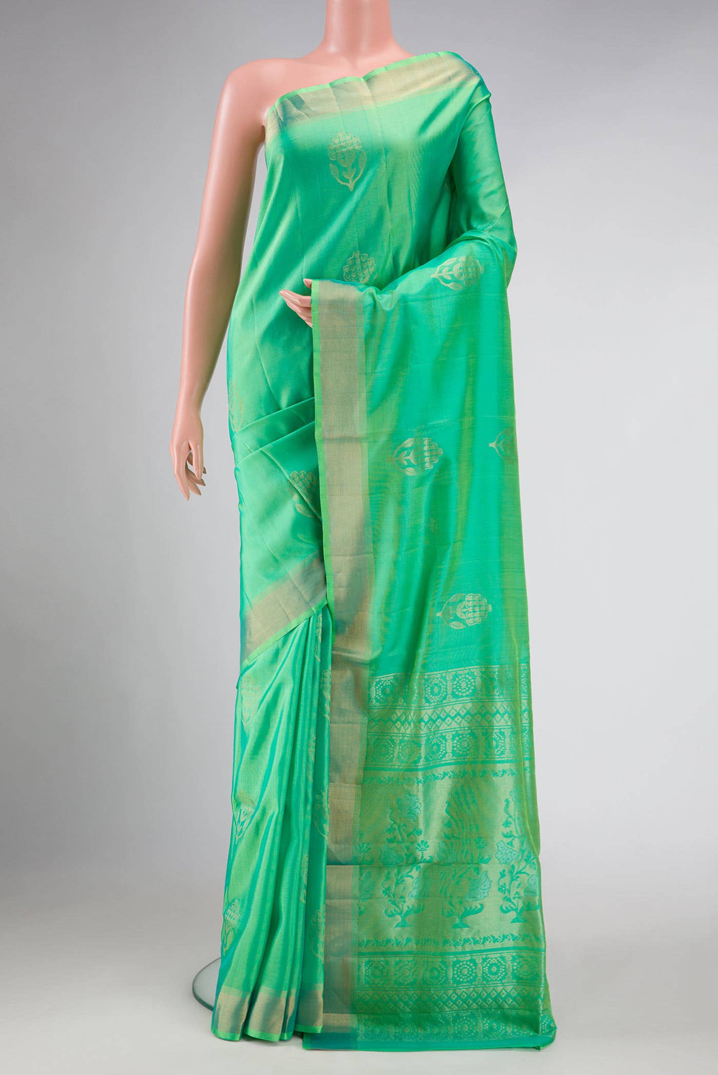 Parrot Green Dual Tone Soft Silk Saree