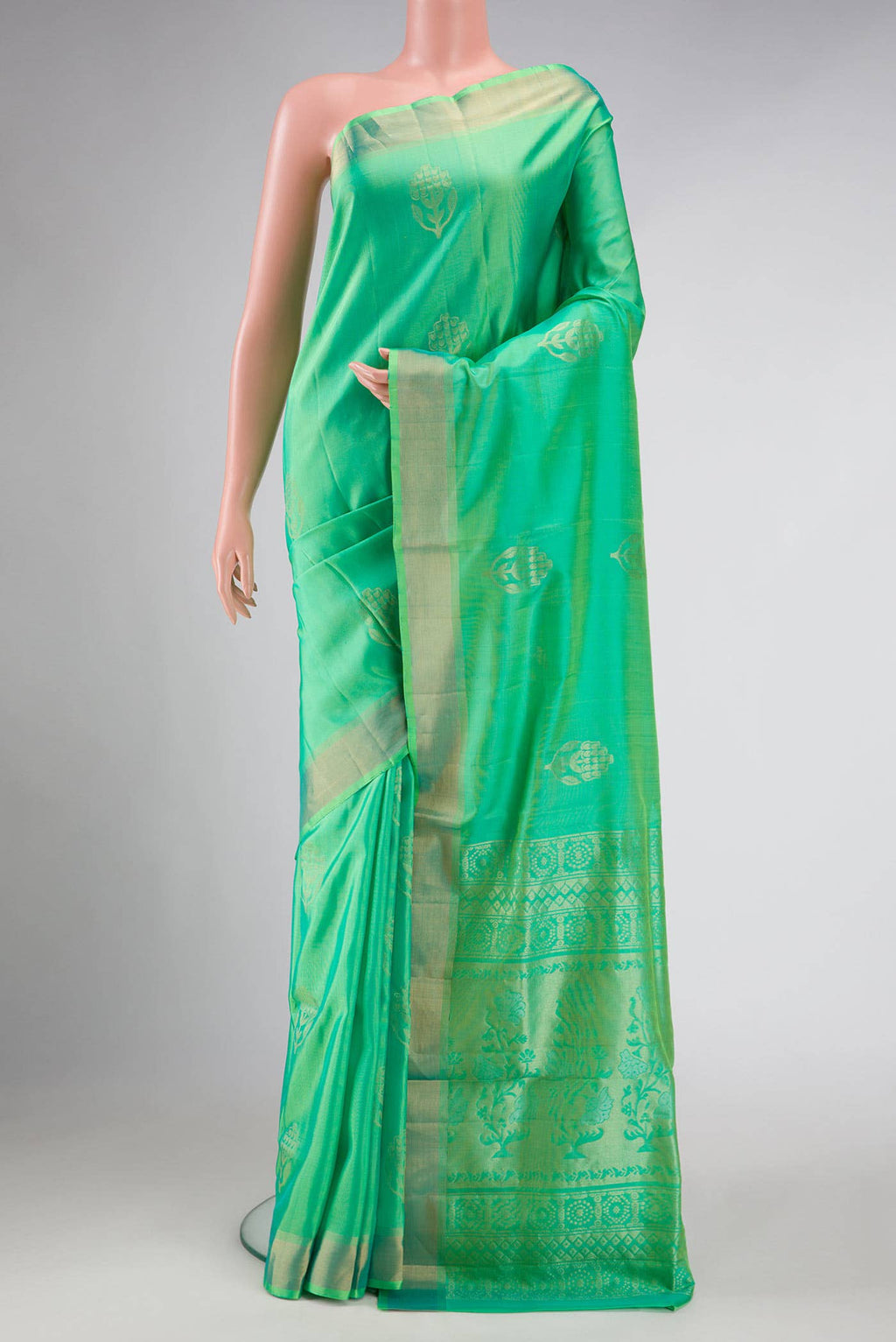 Parrot Green Dual Tone Soft Silk Saree