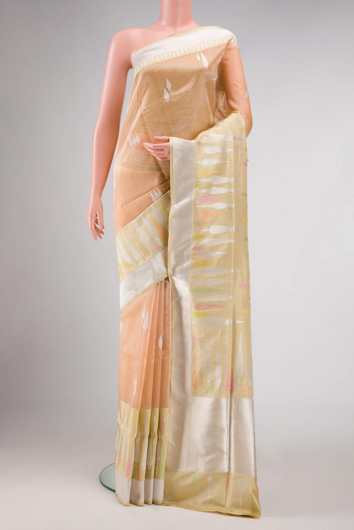 Golden Peach Dual Tone Banarasi Tissue Silk Saree
