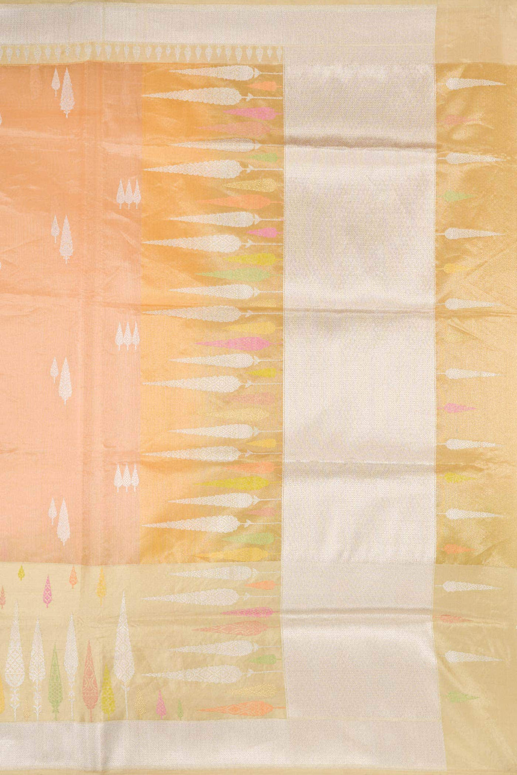 Golden Peach Dual Tone Banarasi Tissue Silk Saree