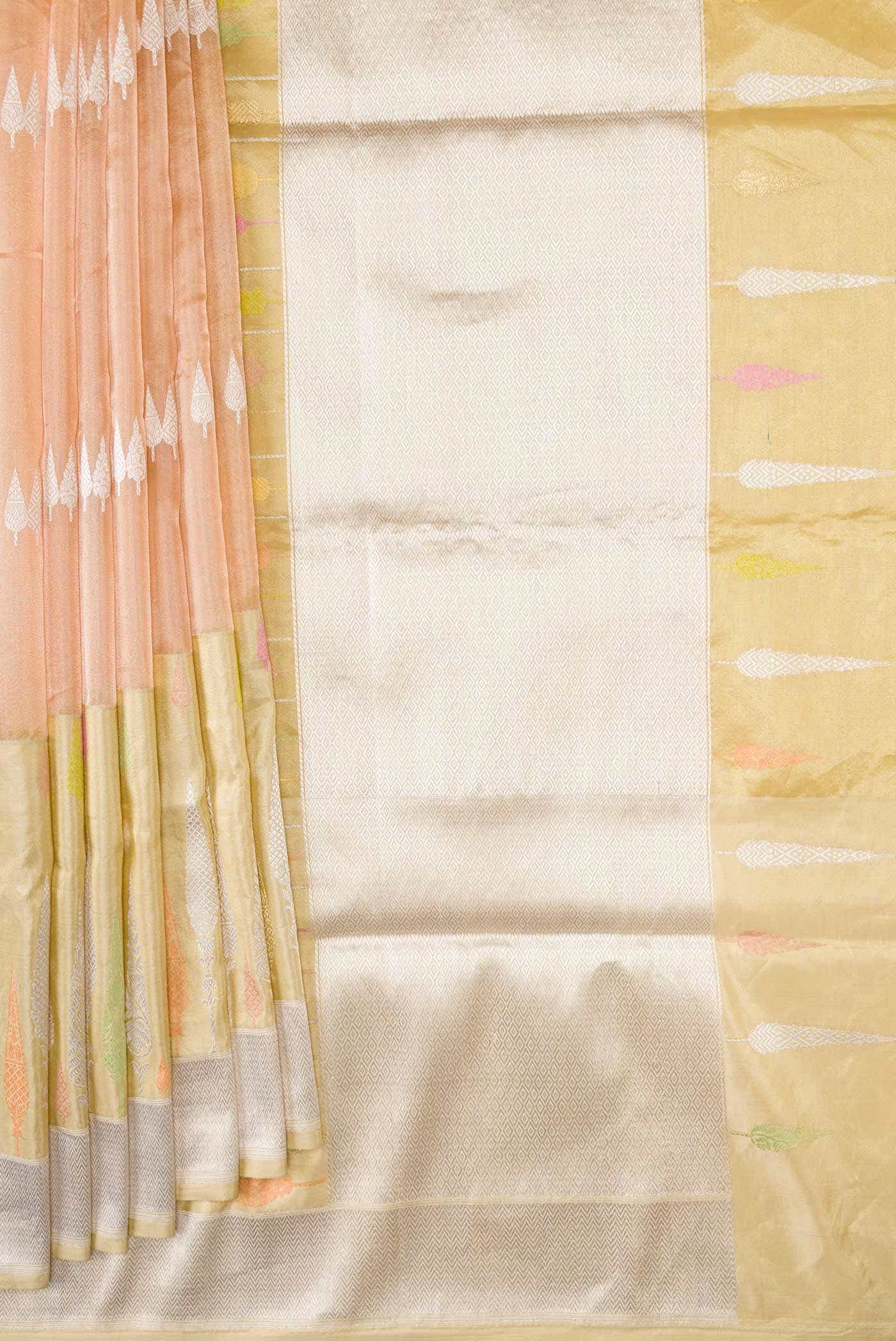 Golden Peach Dual Tone Banarasi Tissue Silk Saree