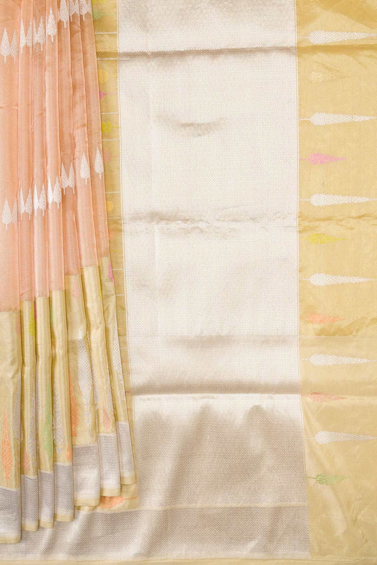 Golden Peach Dual Tone Banarasi Tissue Silk Saree
