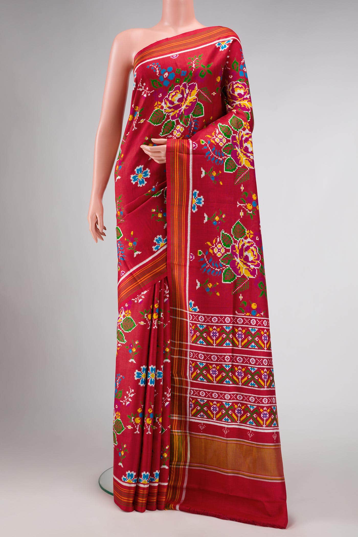 Pure Silk Pure Zari Red Double Ikat Saree