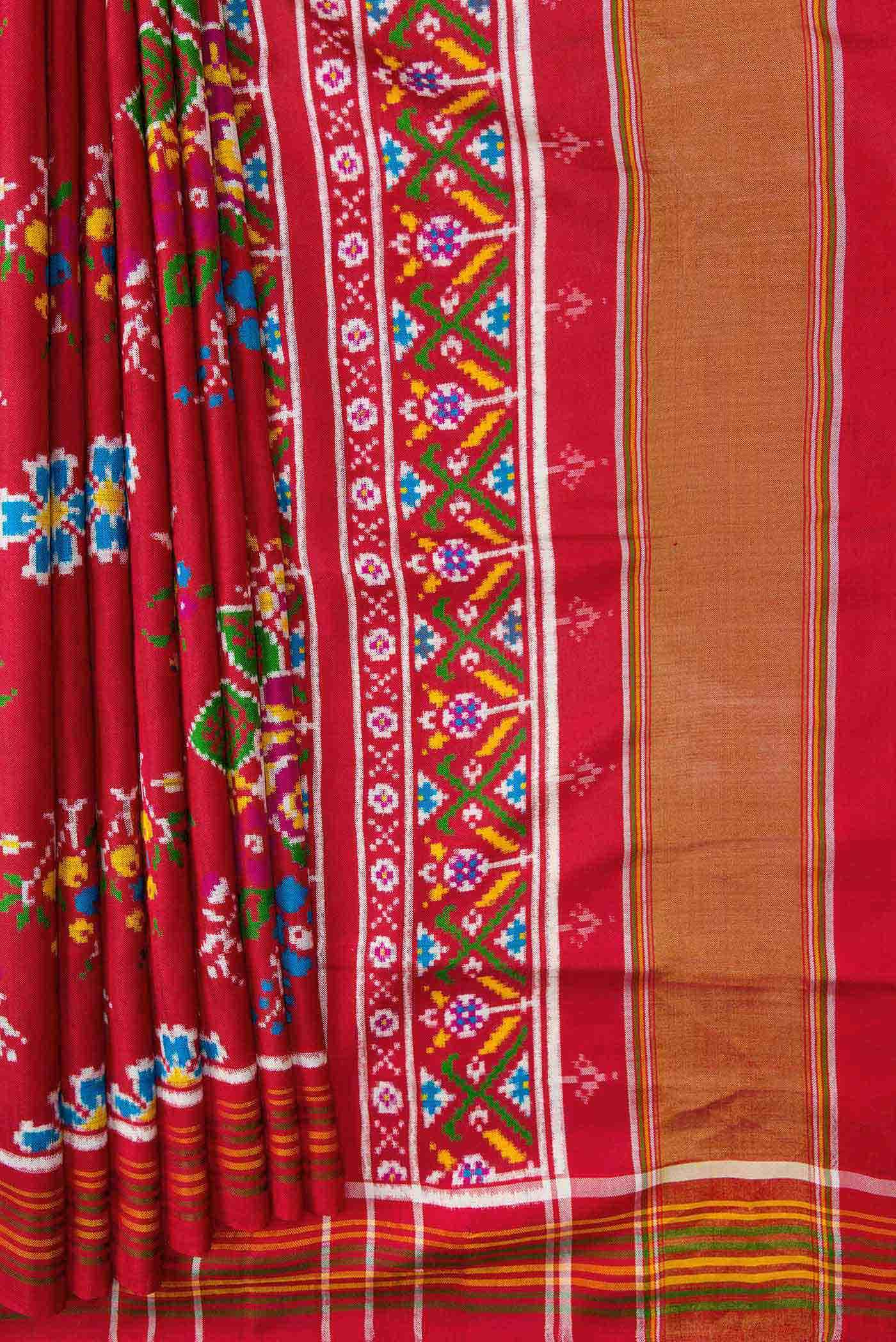Pure Silk Pure Zari Red Double Ikat Saree