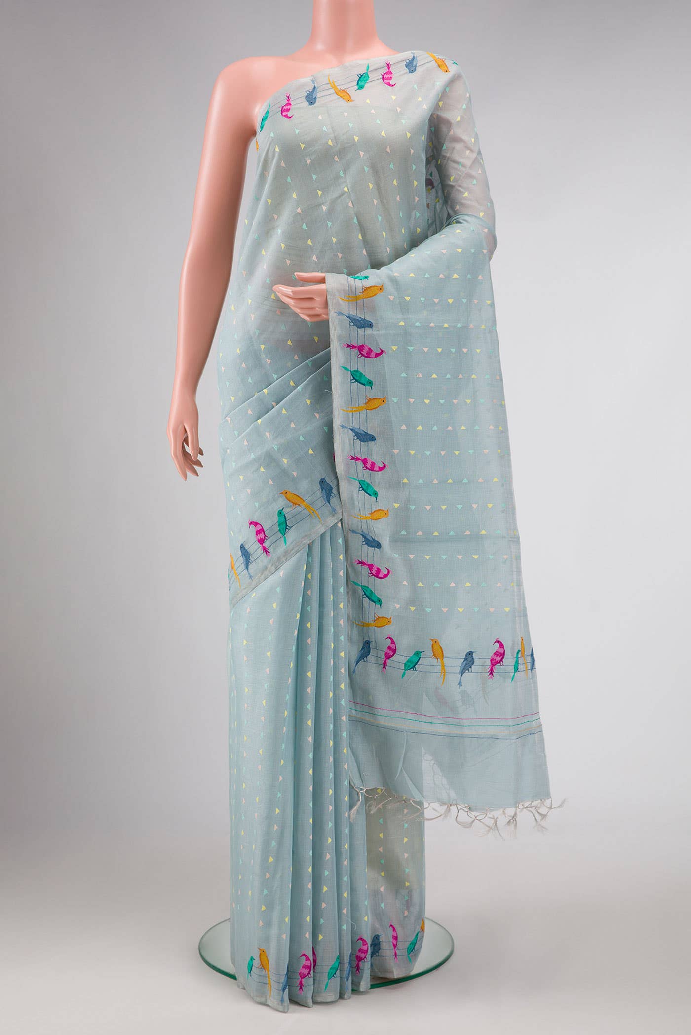Light Blue Dual Tone Chanderi Tissue Silk Saree