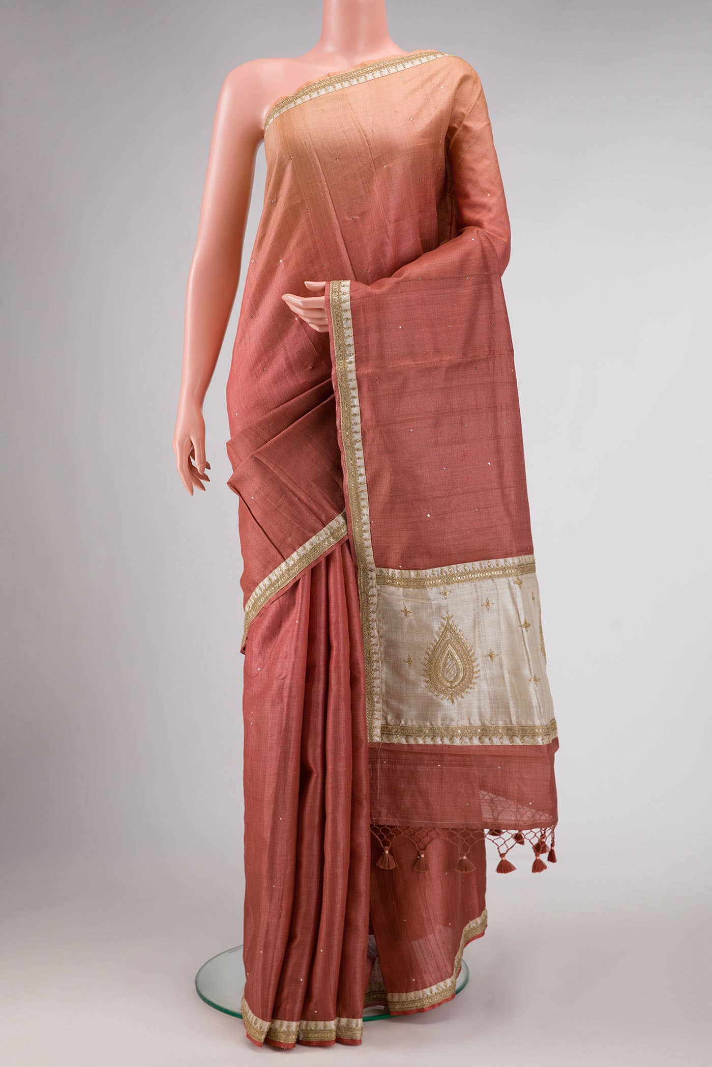Rose Gold Dual Tone Tussar Silk Saree