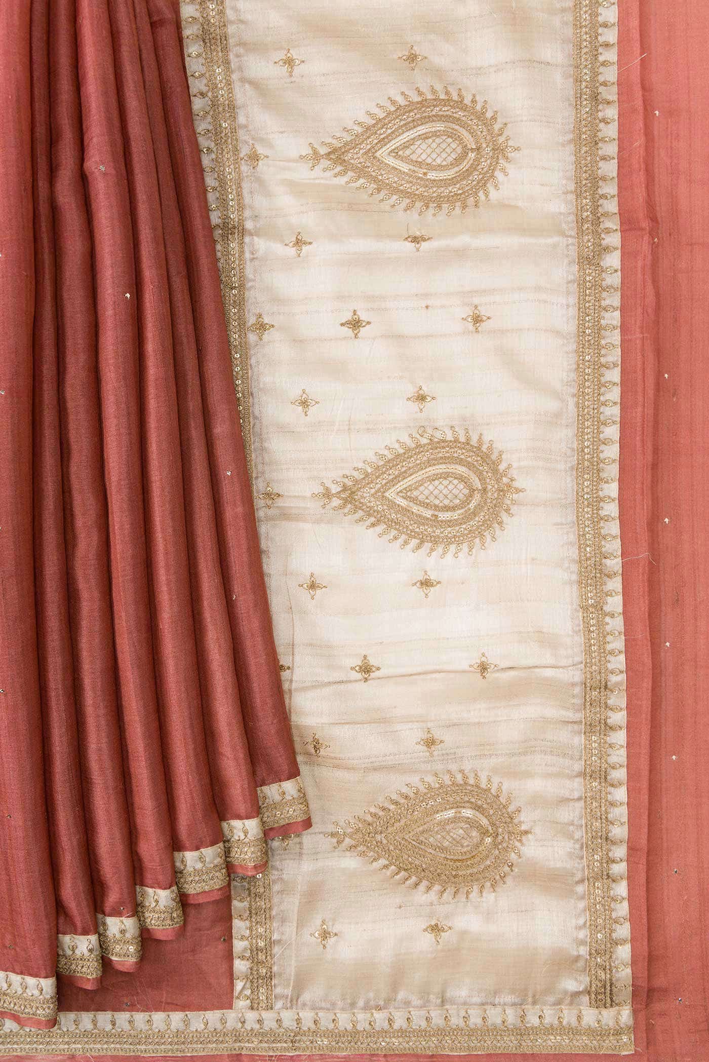 Rose Gold Dual Tone Tussar Silk Saree