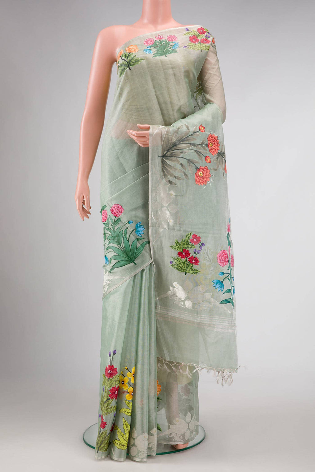 Davys Grey Dual Tone Kanchipuram Tissue Silk Saree
