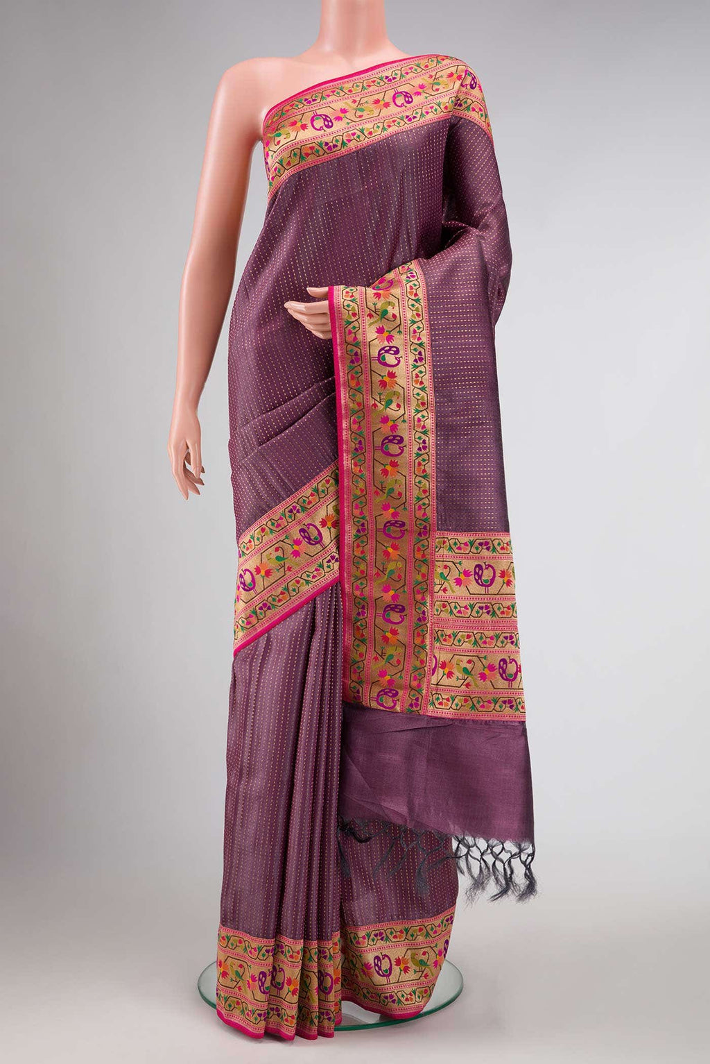 Burgundy Dual Tone Tussar Silk Saree