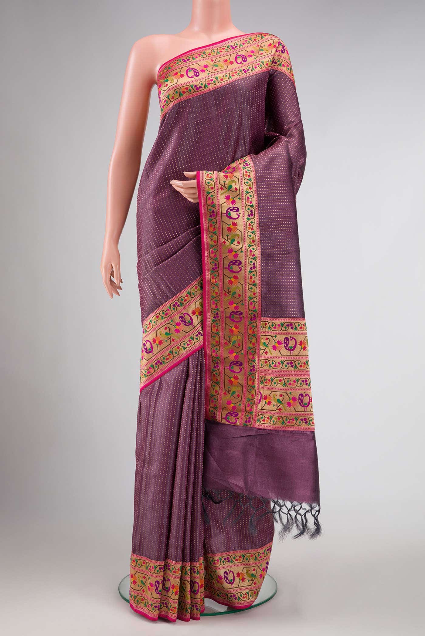 Burgundy Dual Tone Tussar Silk Saree