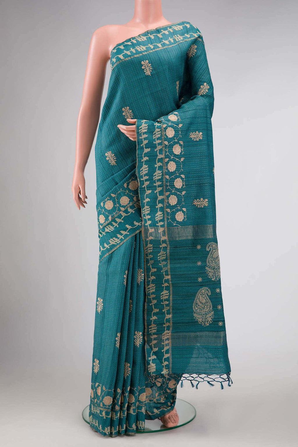 Maya Blue Dual Tone Tussar Silk Saree