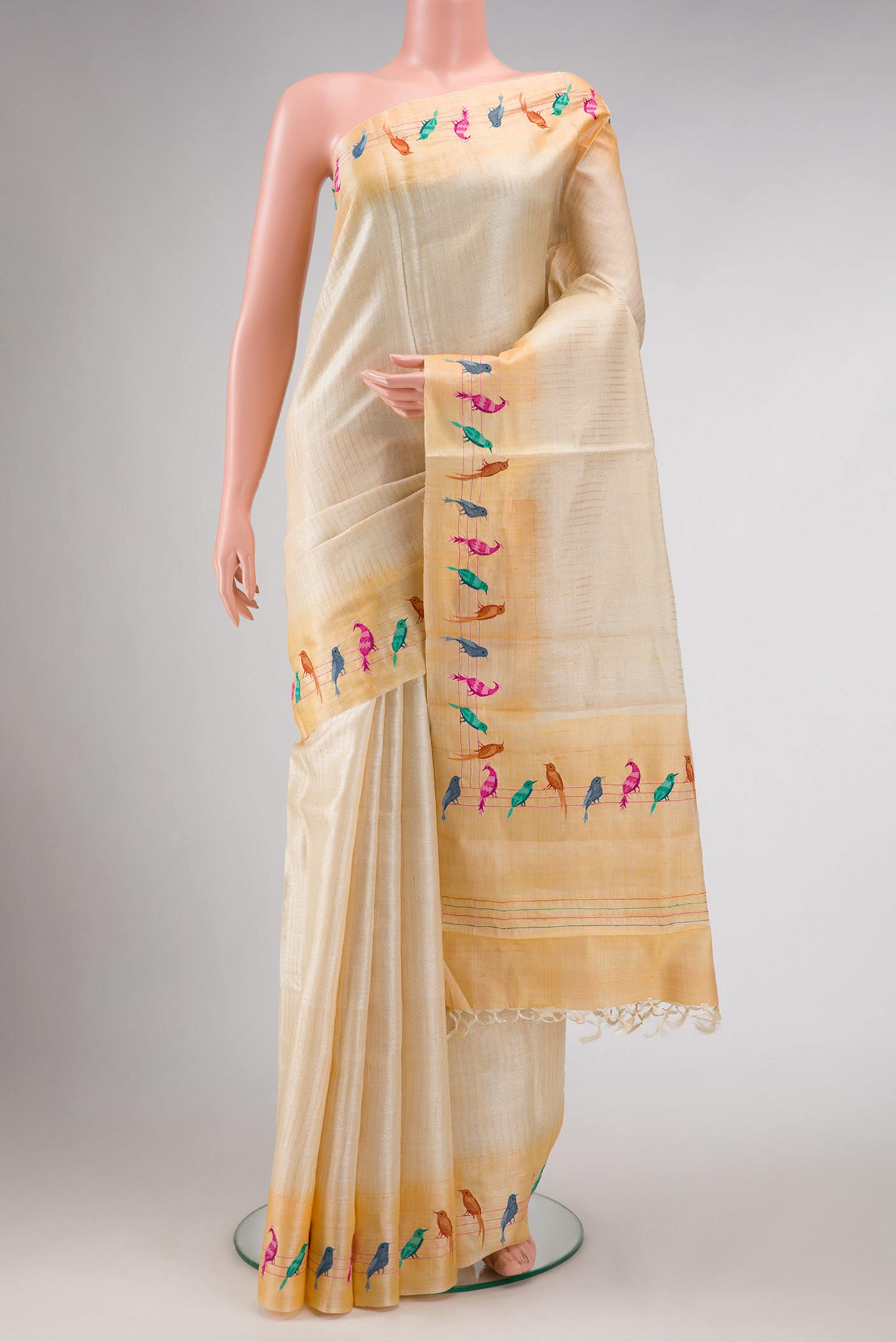 Beige Dual Tone Tussar Silk Saree