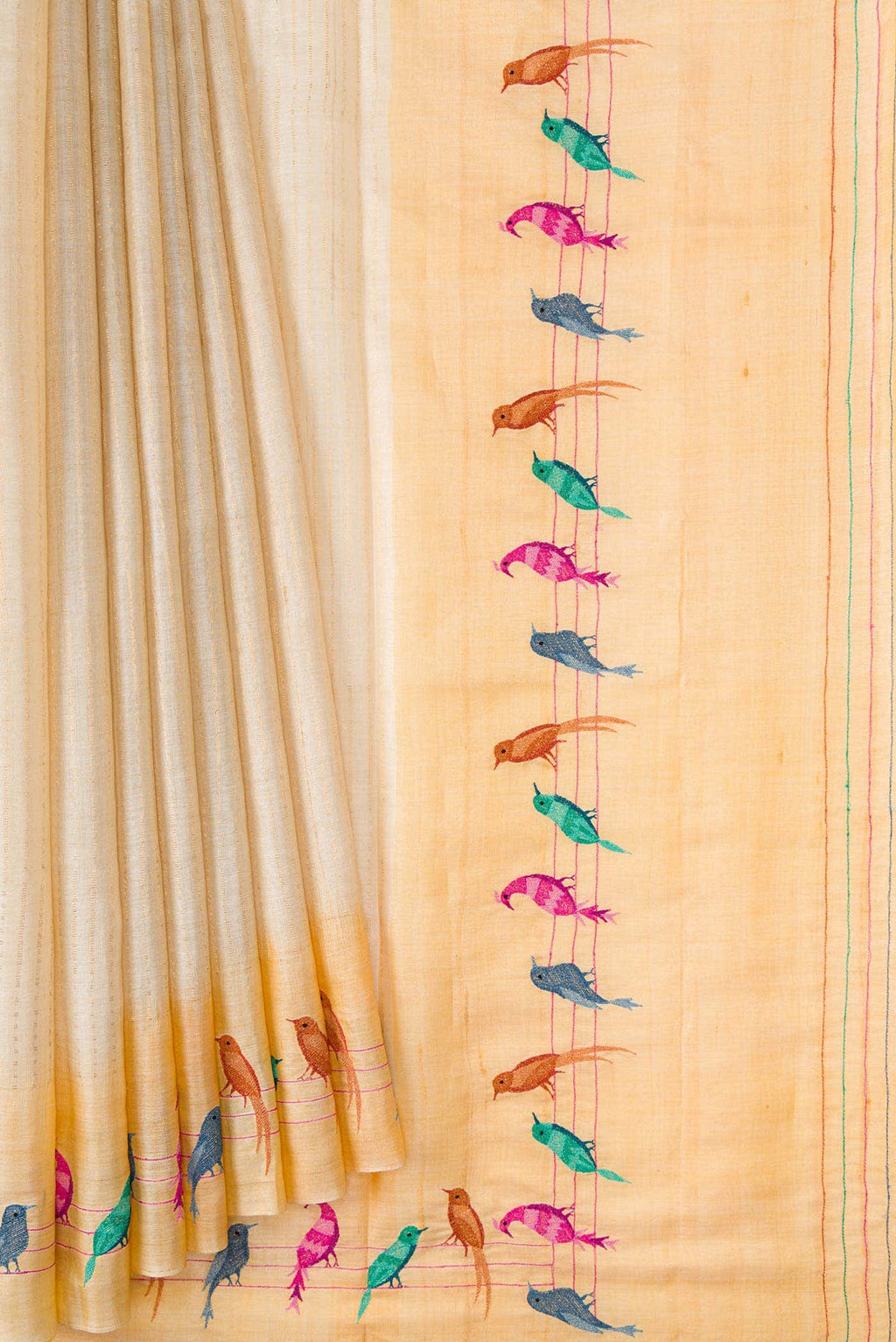 Beige Dual Tone Tussar Silk Saree