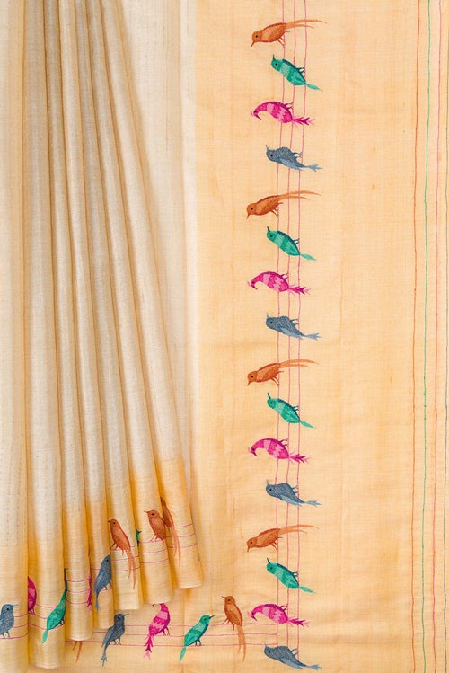 Beige Dual Tone Tussar Silk Saree