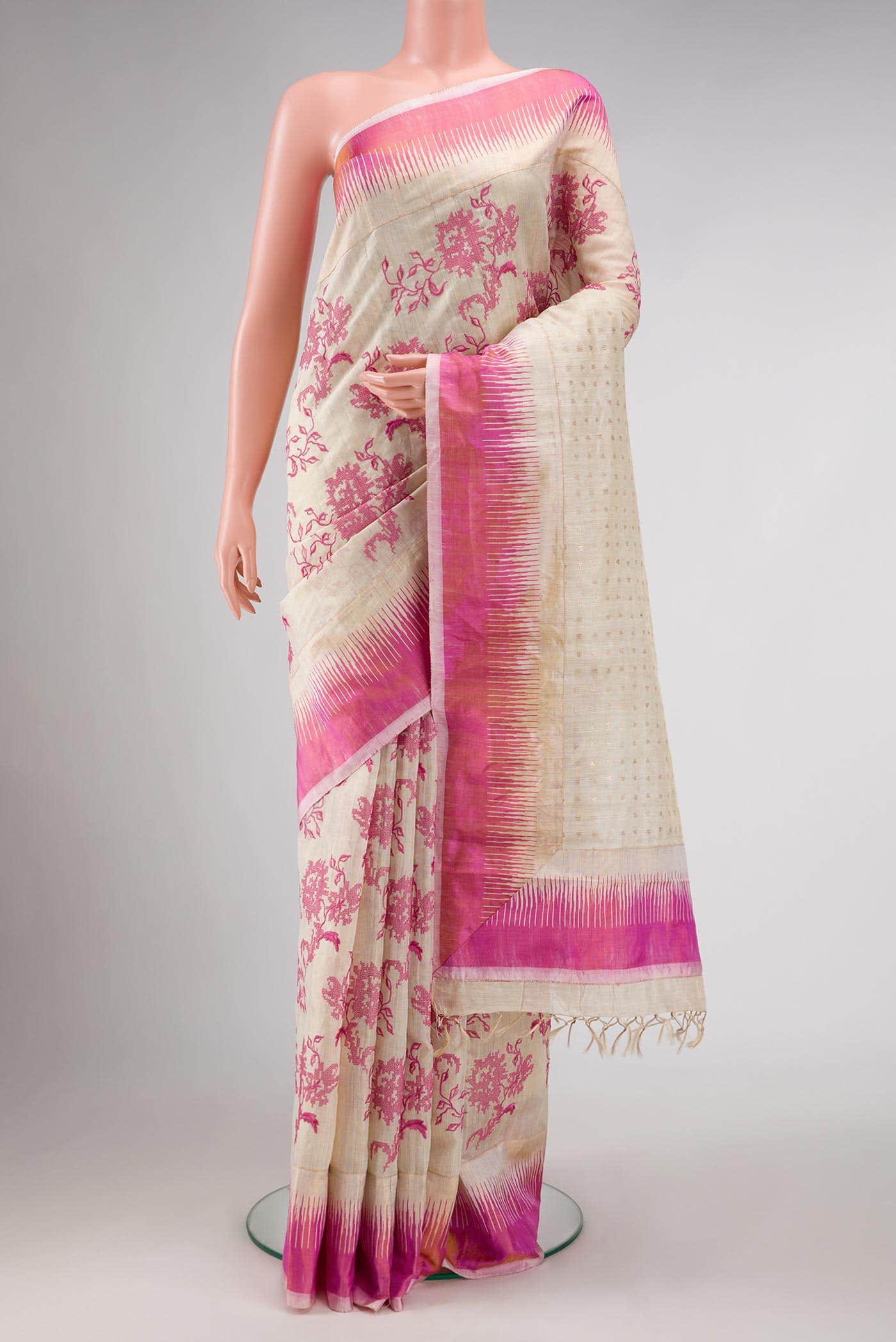 Off White Dual Tone Tussar Silk Saree