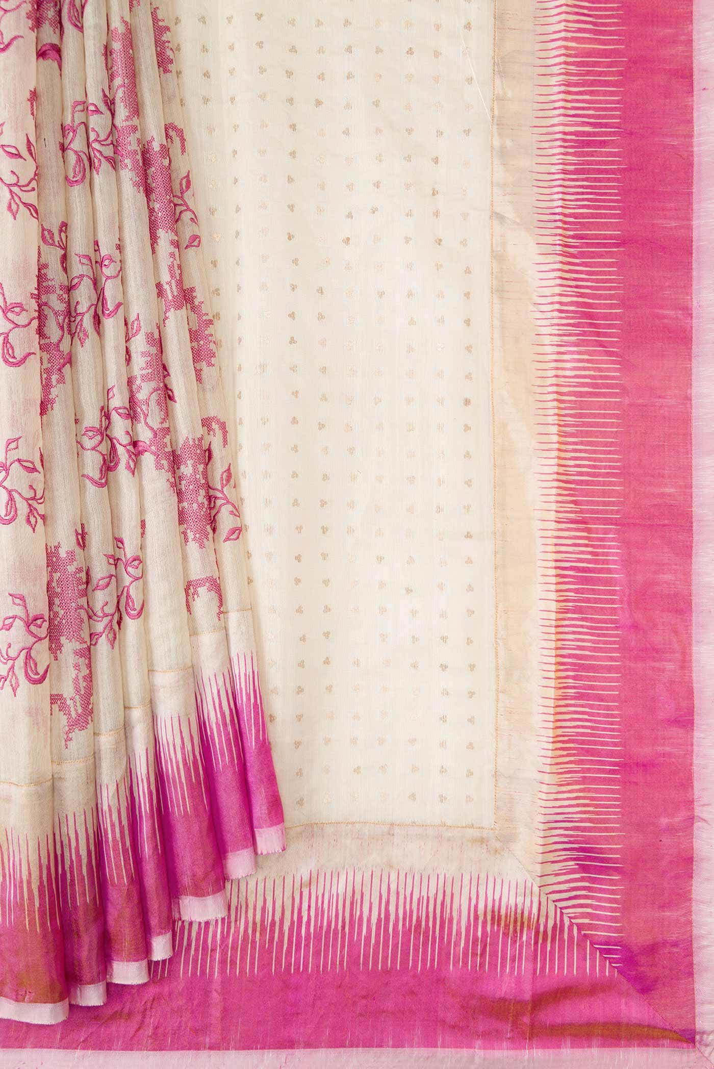 Off White Dual Tone Tussar Silk Saree