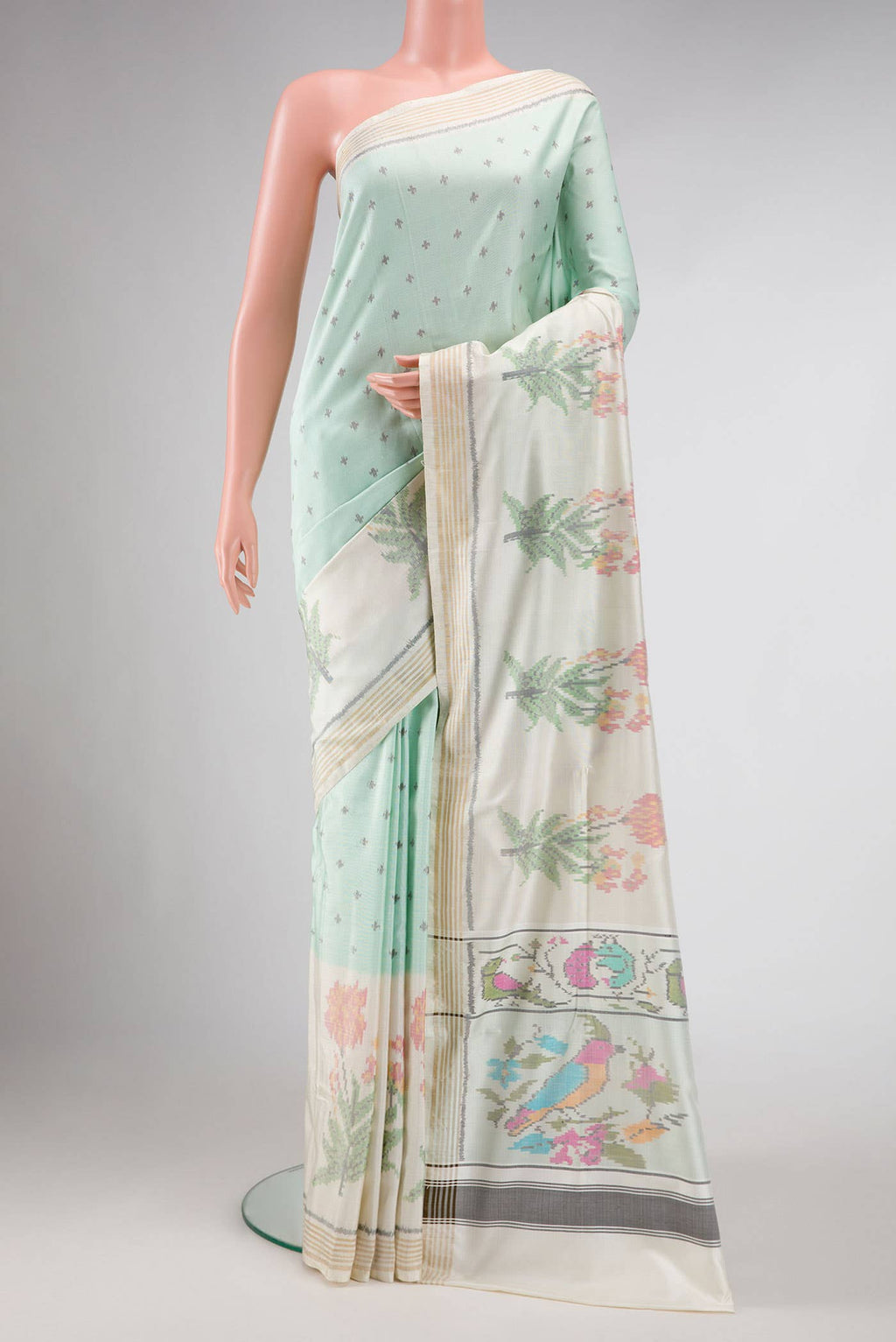 Pure Silk Pure Zari Light Blue Dual Tone Double Ikat Saree