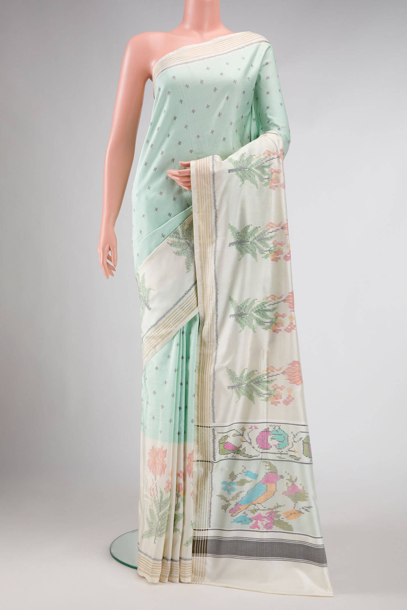 Pure Silk Pure Zari Light Blue Dual Tone Double Ikat Saree