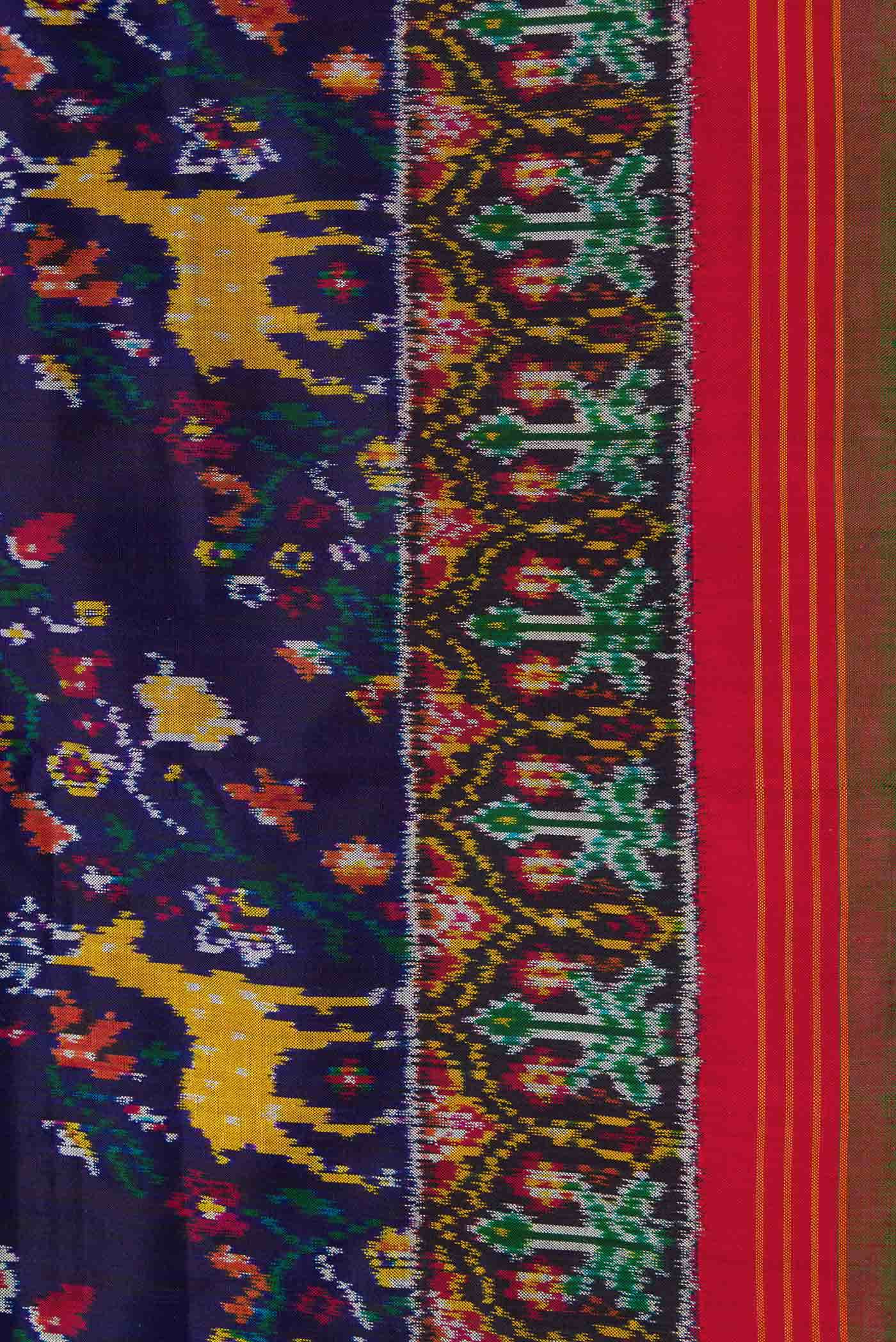 Pure Silk Pure Zari Navy Blue Dual Tone Double Ikat Saree