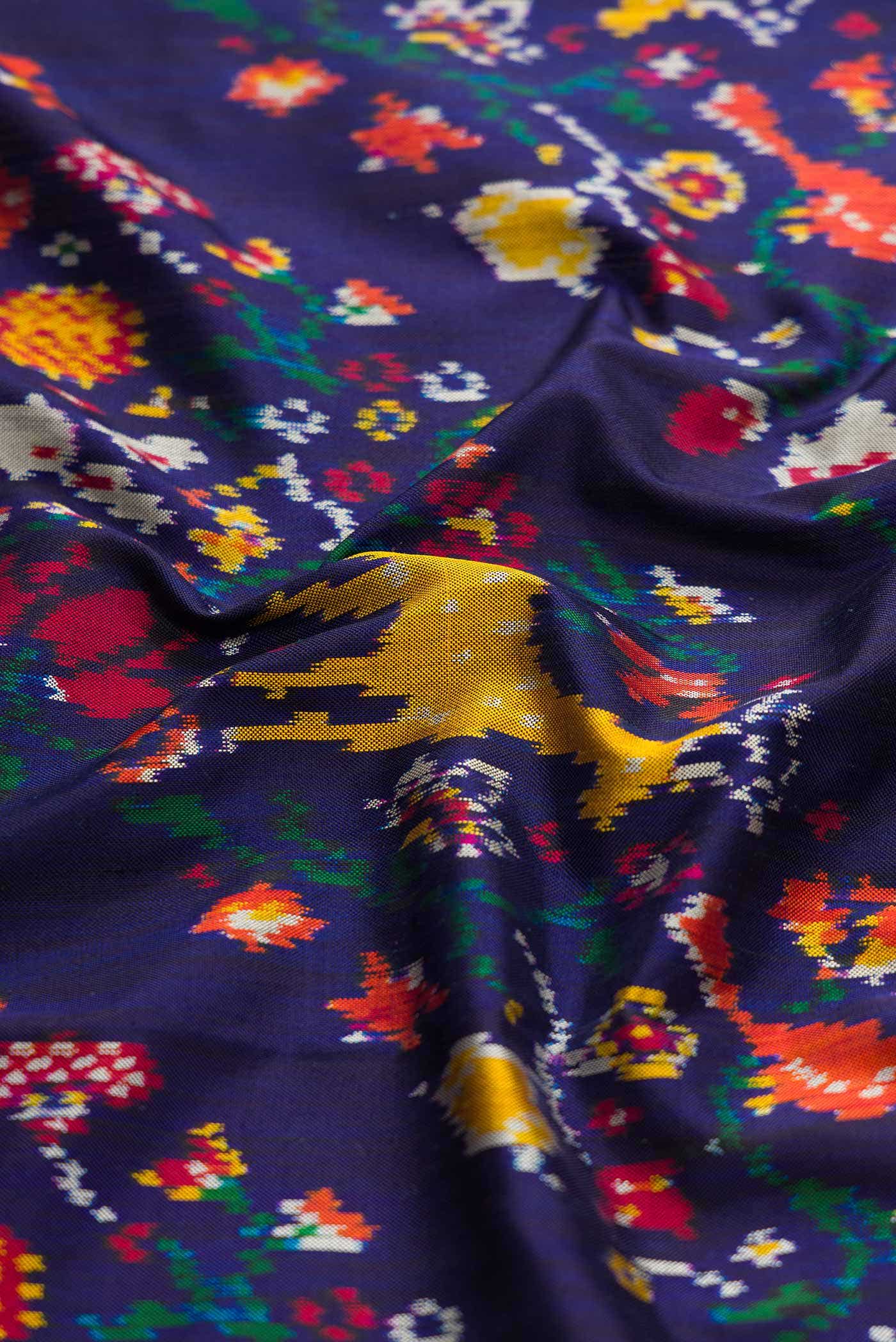 Pure Silk Pure Zari Navy Blue Dual Tone Double Ikat Saree