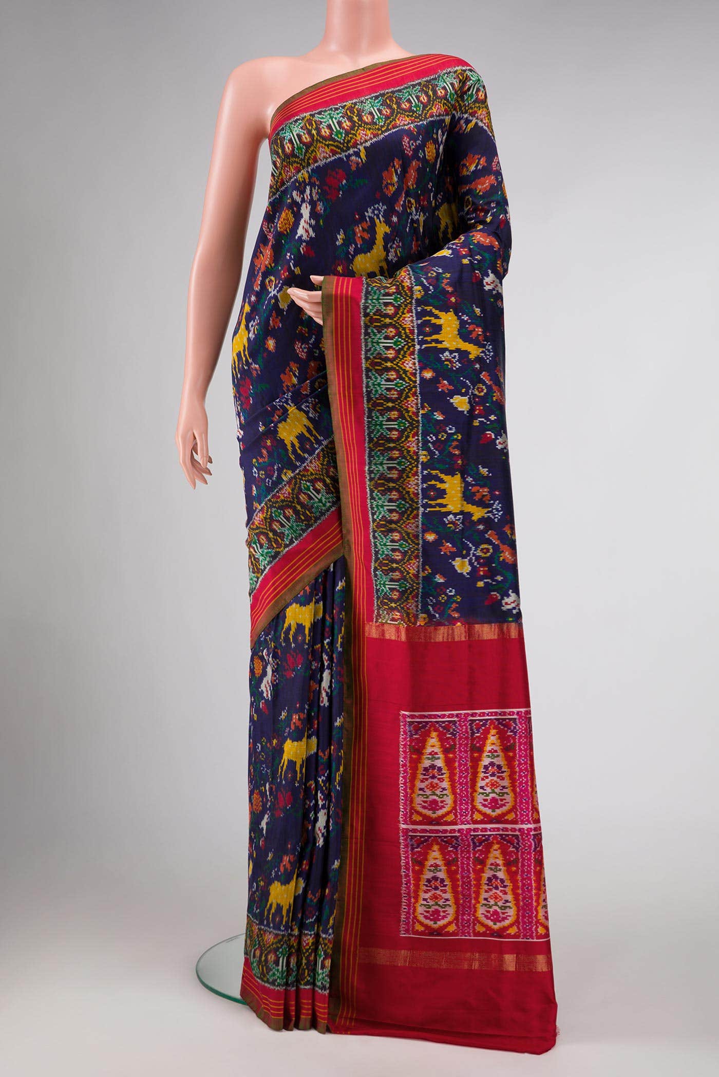 Pure Silk Pure Zari Navy Blue Dual Tone Double Ikat Saree