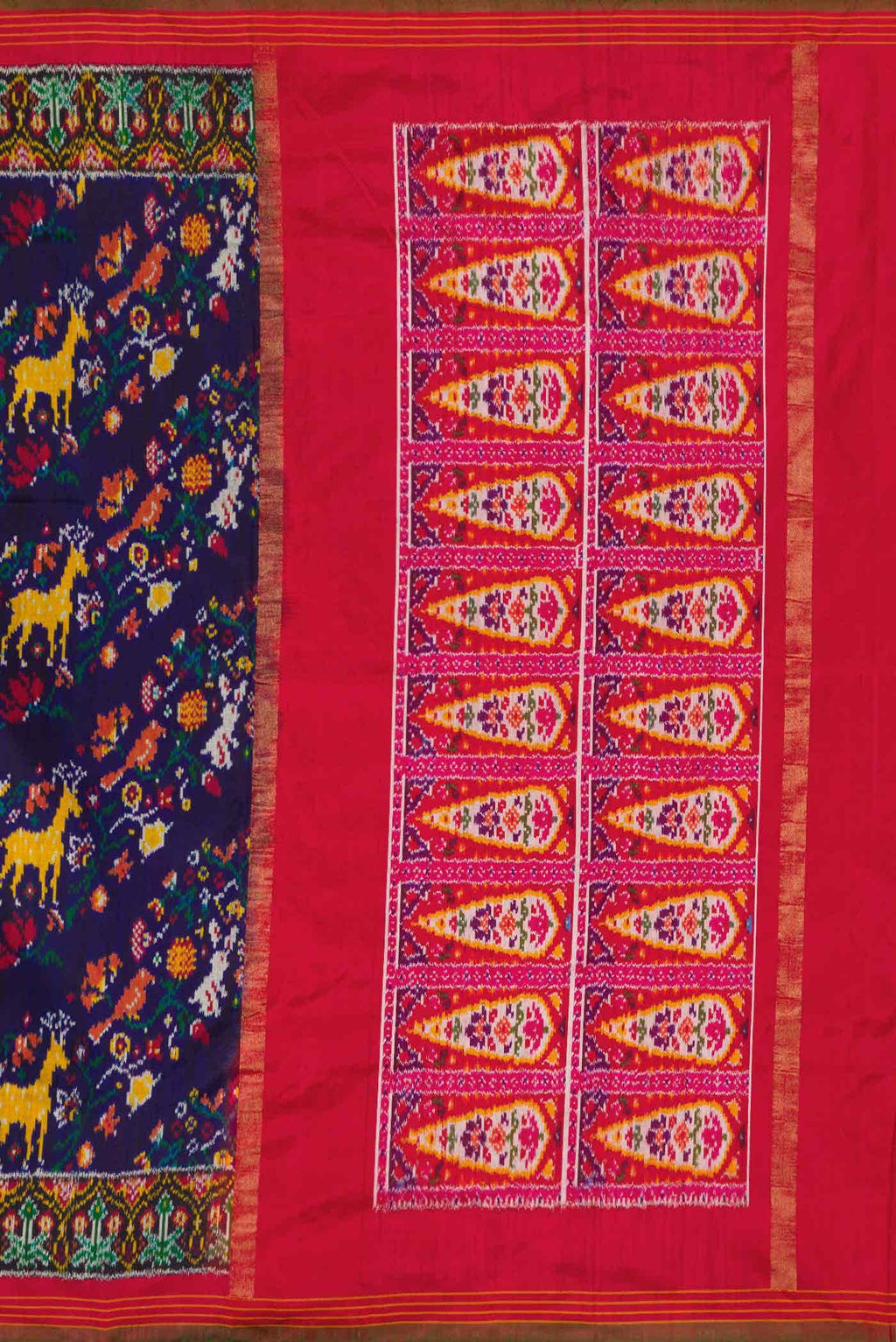 Pure Silk Pure Zari Navy Blue Dual Tone Double Ikat Saree