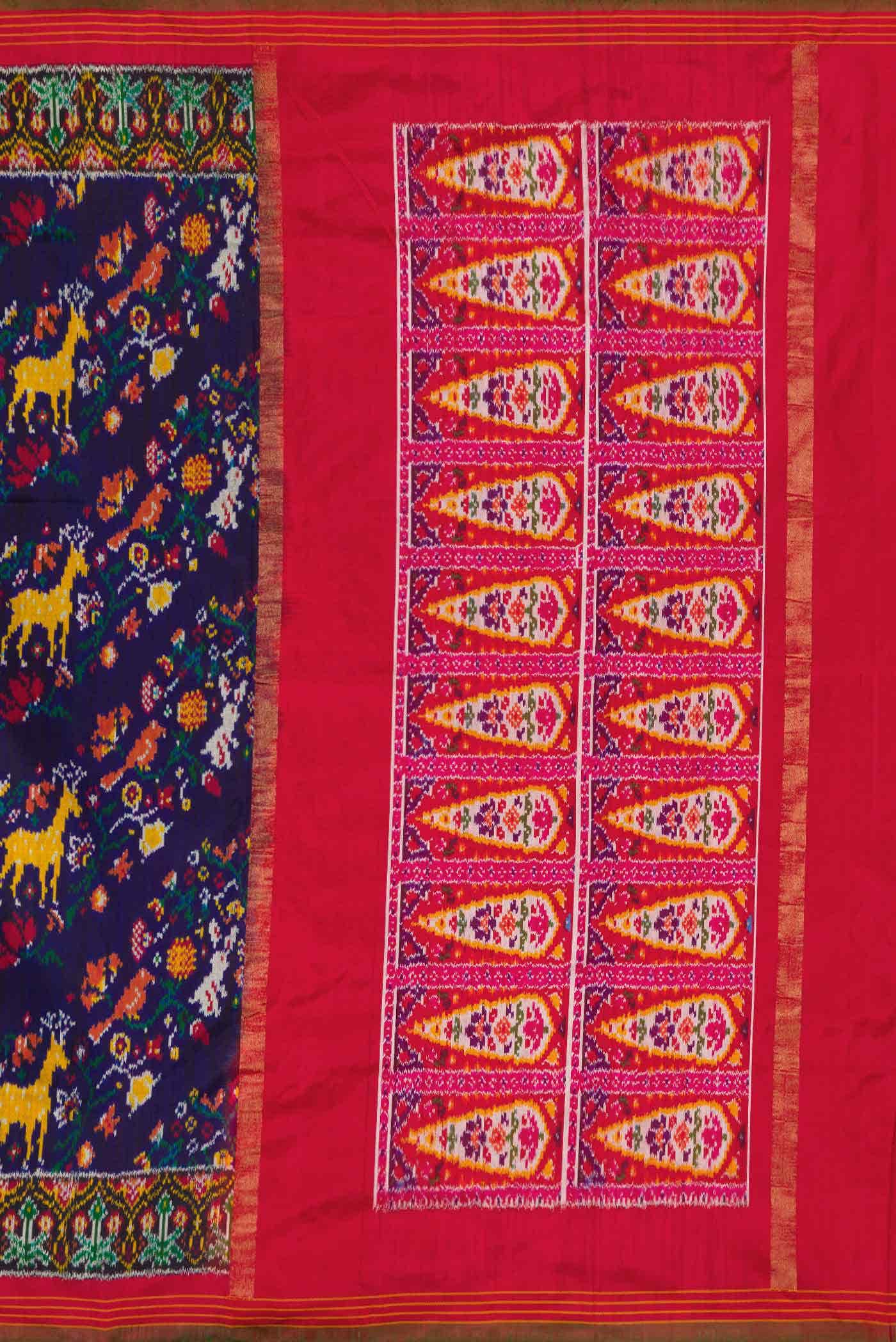 Pure Silk Pure Zari Navy Blue Dual Tone Double Ikat Saree