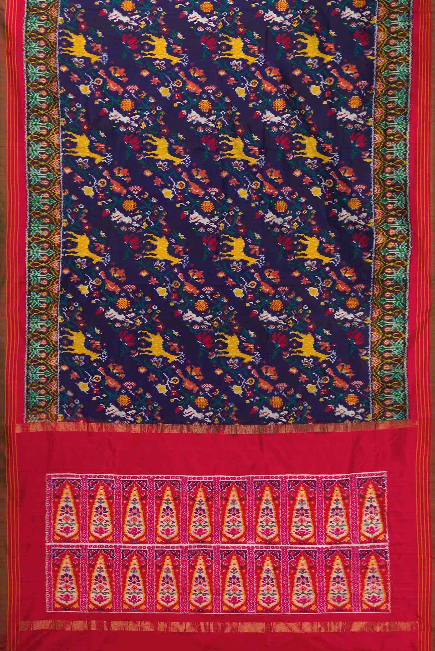 Pure Silk Pure Zari Navy Blue Dual Tone Double Ikat Saree