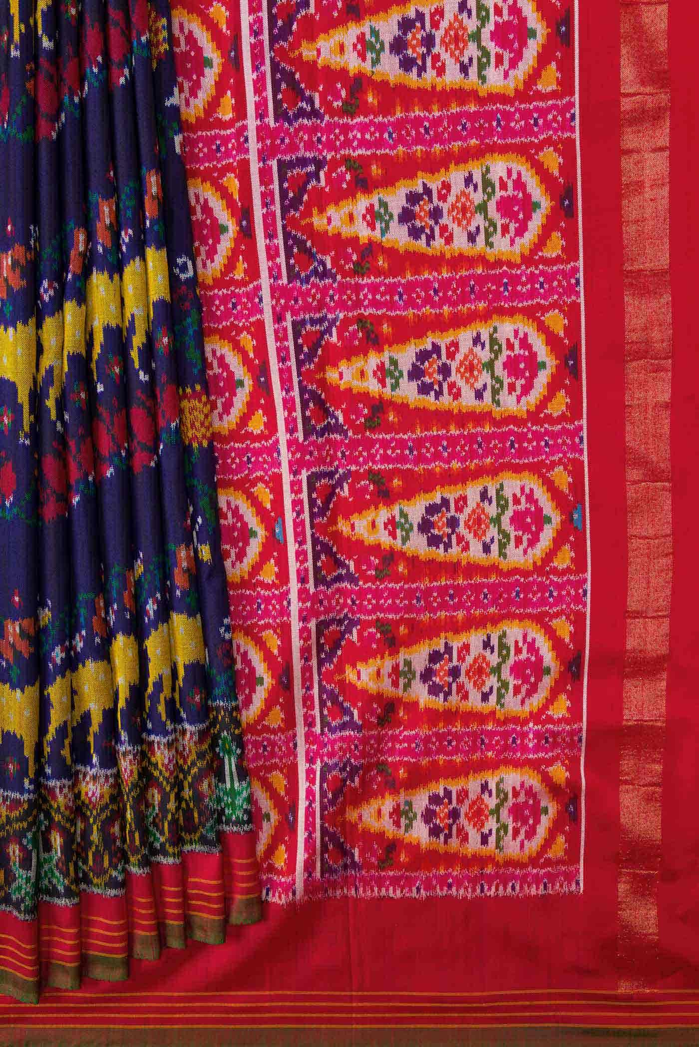 Pure Silk Pure Zari Navy Blue Dual Tone Double Ikat Saree