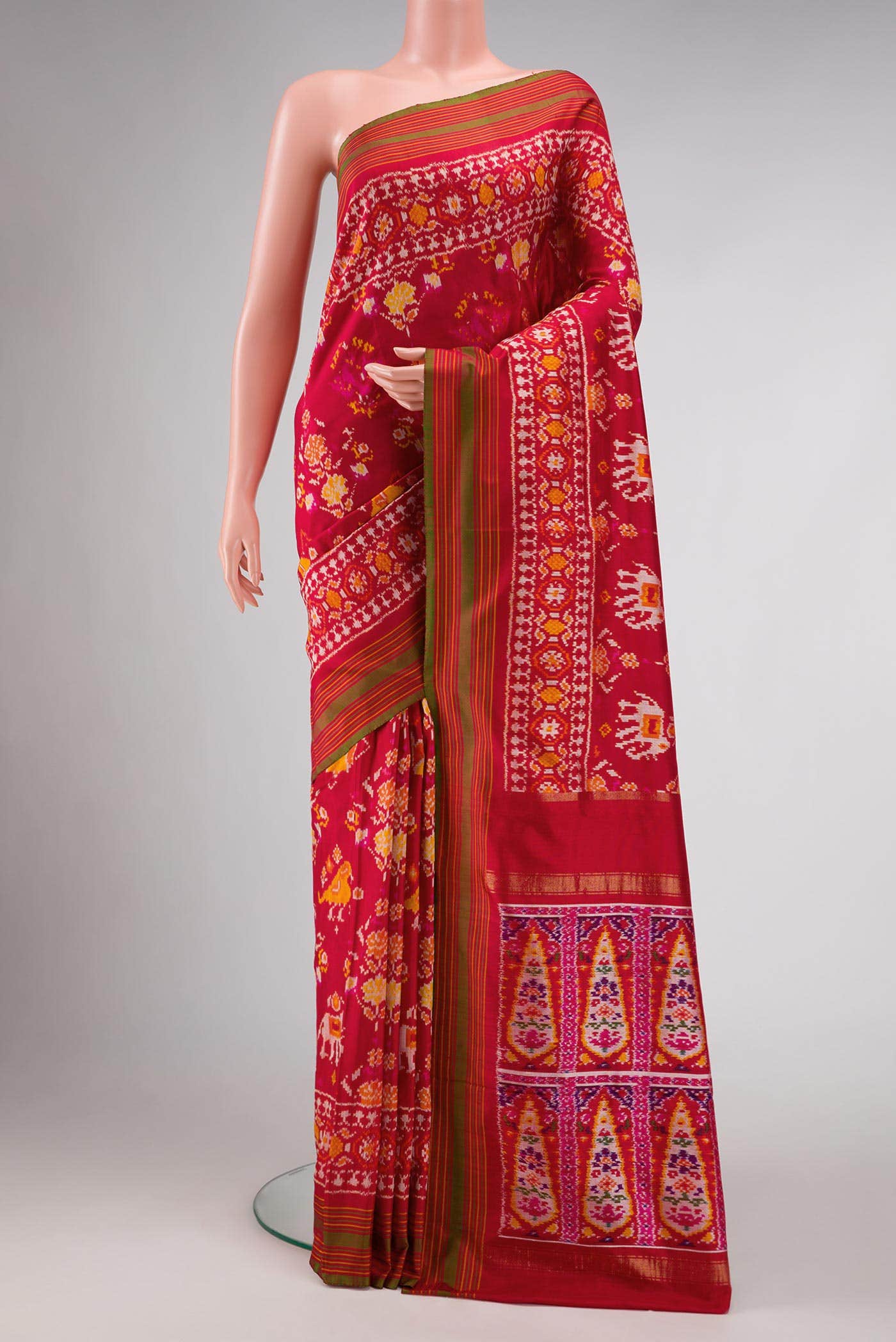 Pure Silk Pure Zari Red Dual Tone Double Ikat Saree