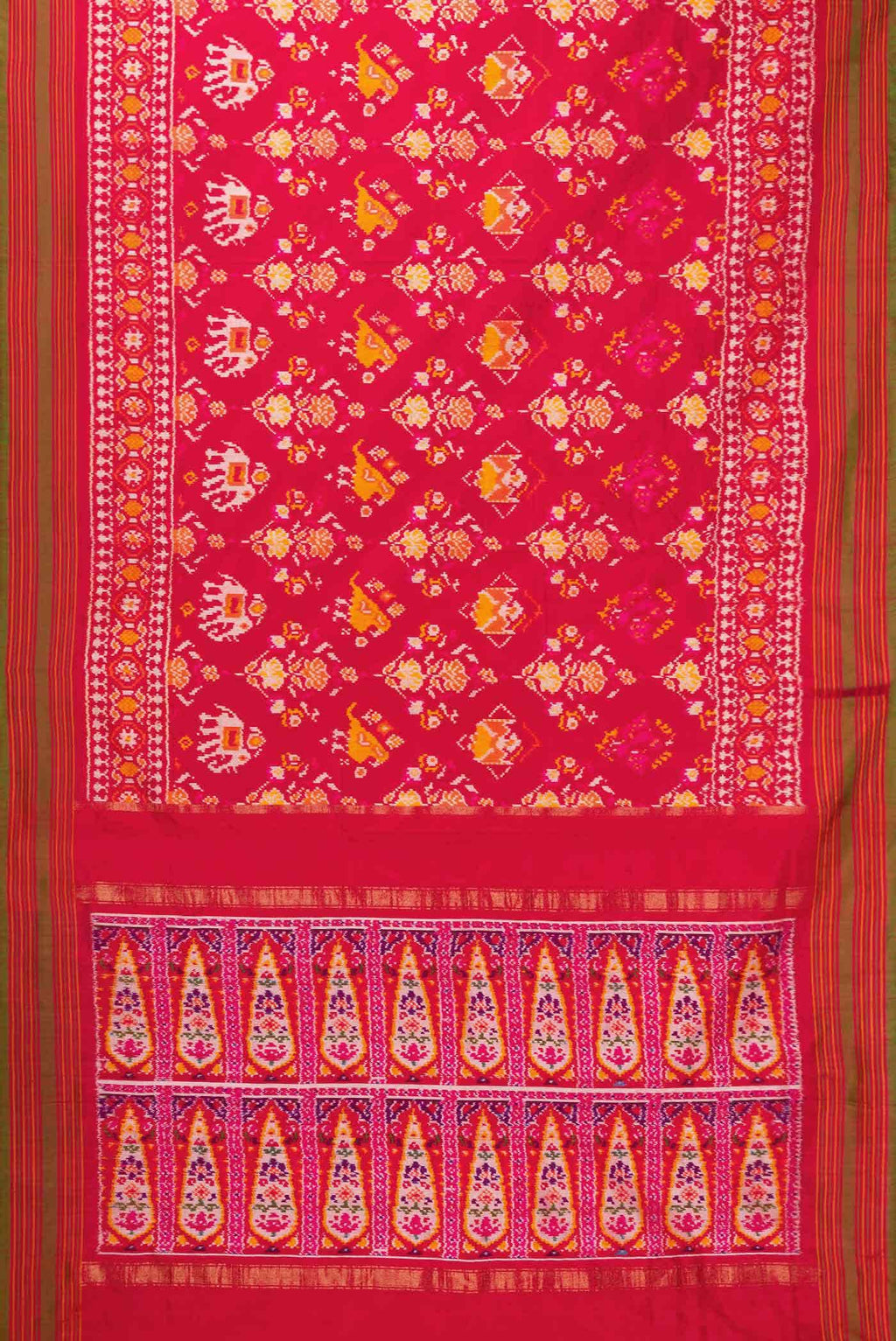 Pure Silk Pure Zari Red Dual Tone Double Ikat Saree