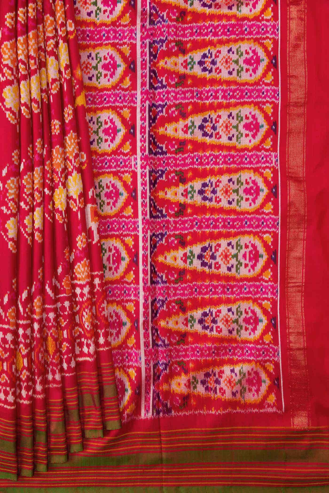 Pure Silk Pure Zari Red Dual Tone Double Ikat Saree