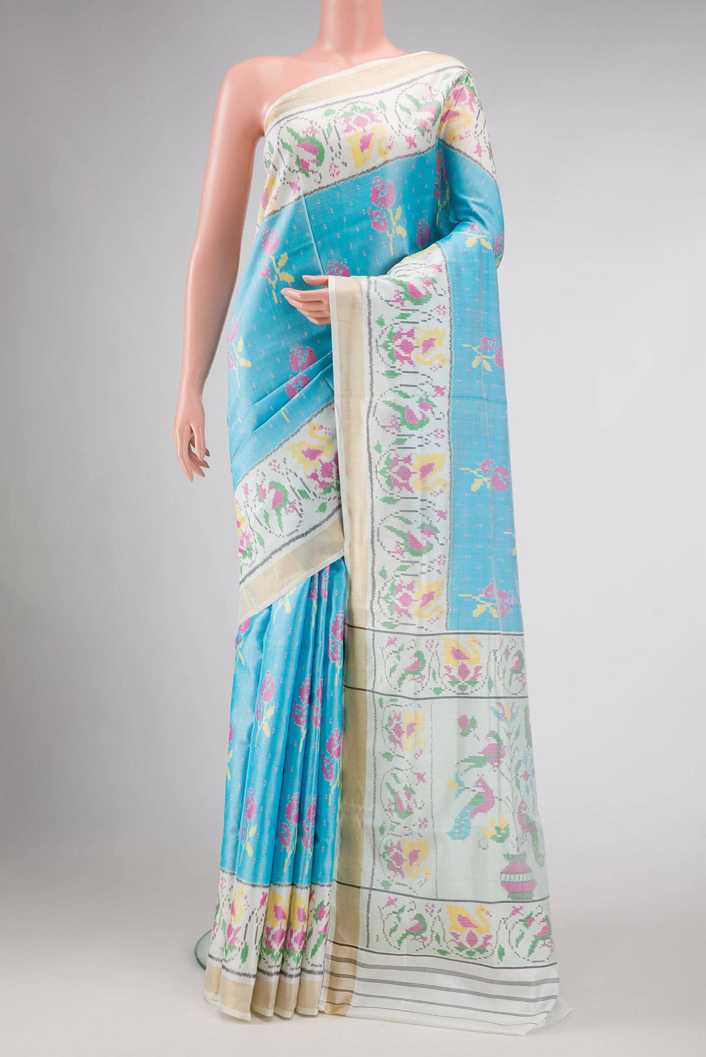 Sky Blue Dual Tone Rajkot Patola Silk Saree