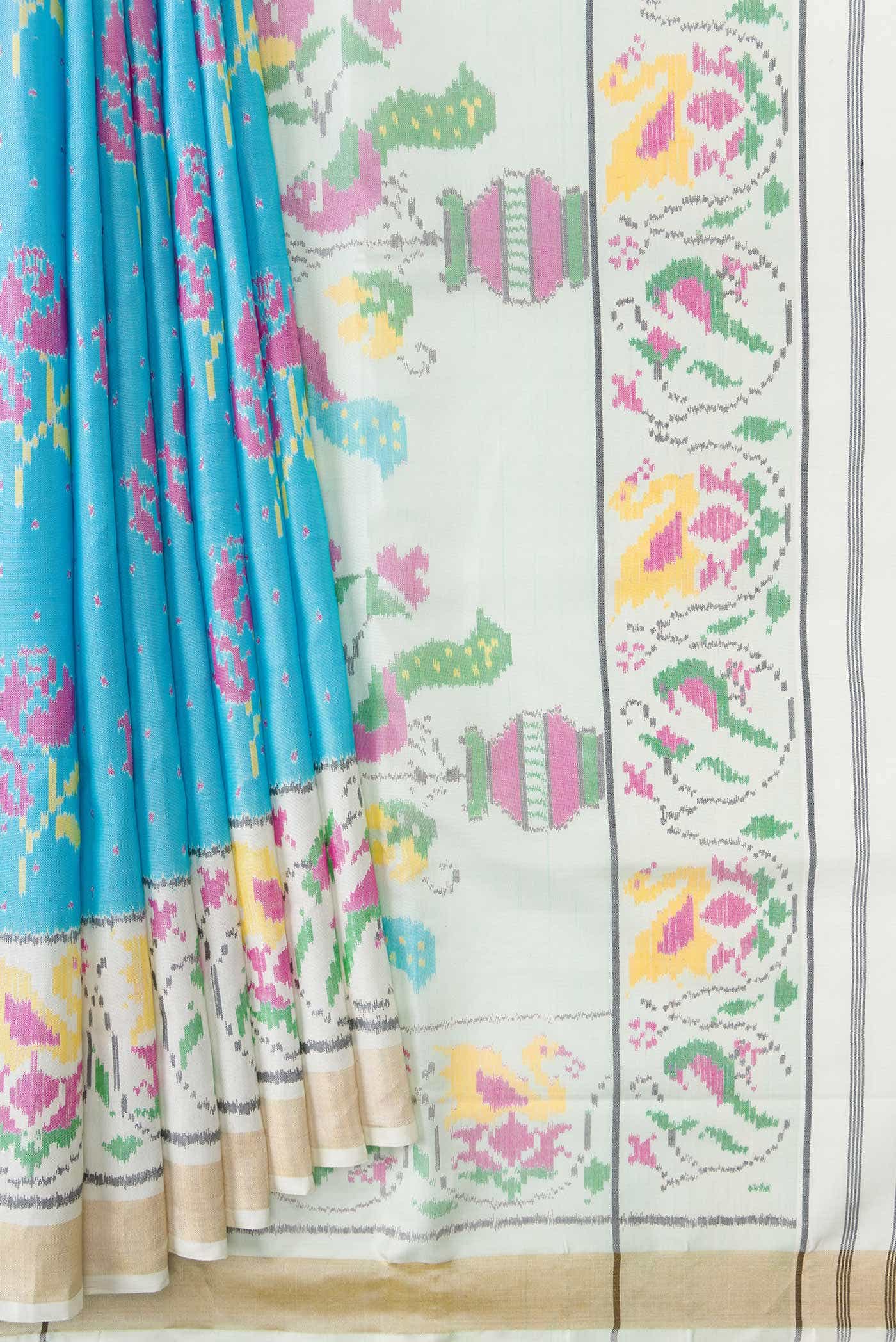 Sky Blue Dual Tone Rajkot Patola Silk Saree