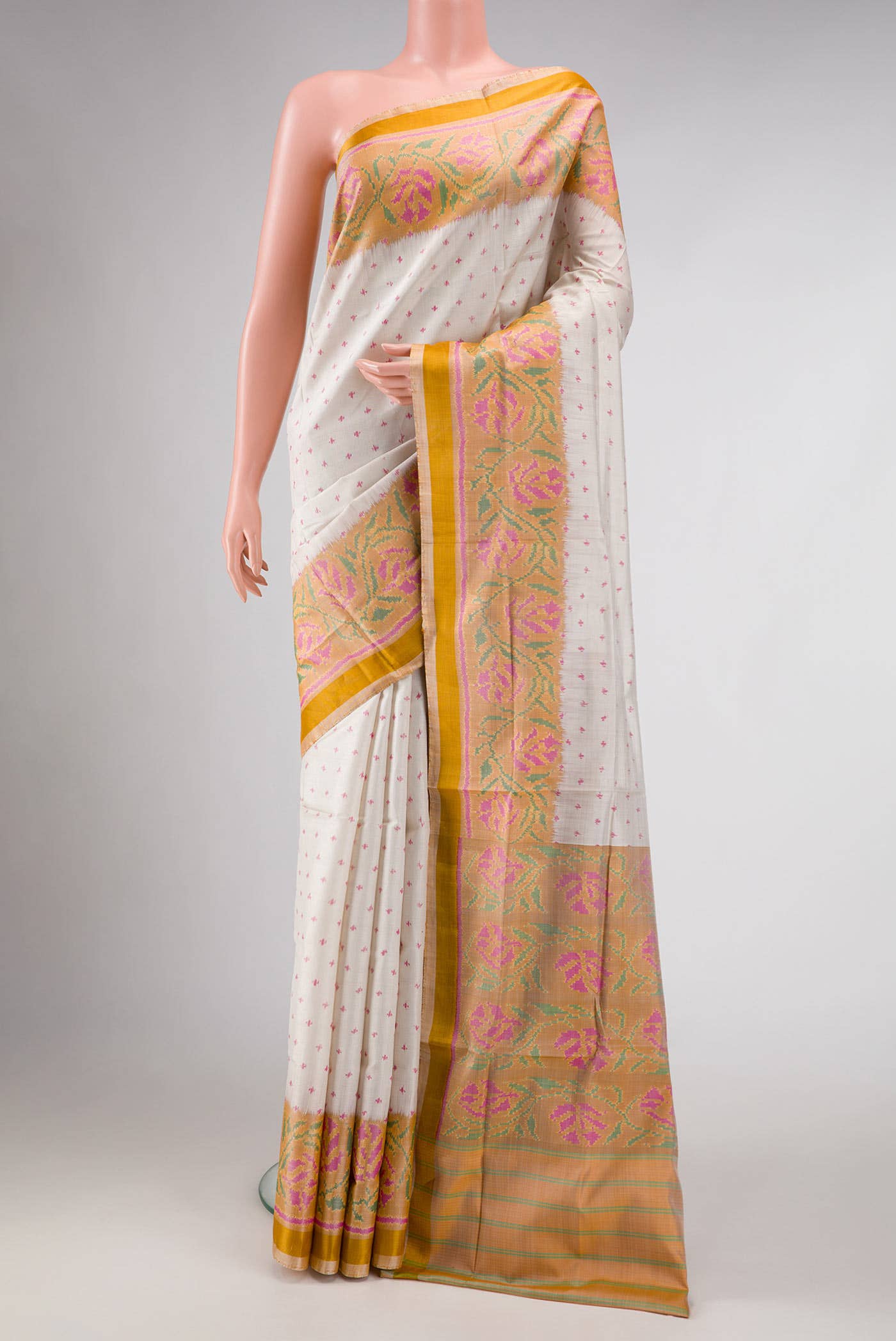 Off White Dual Tone Rajkot Patola Silk Saree