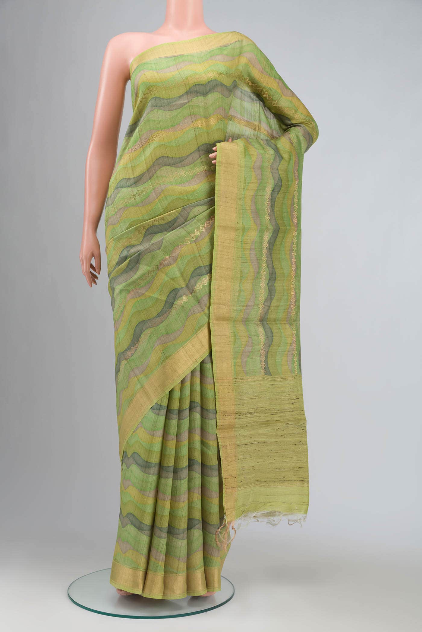 Green Bhagalpuri Tussar Silk Saree